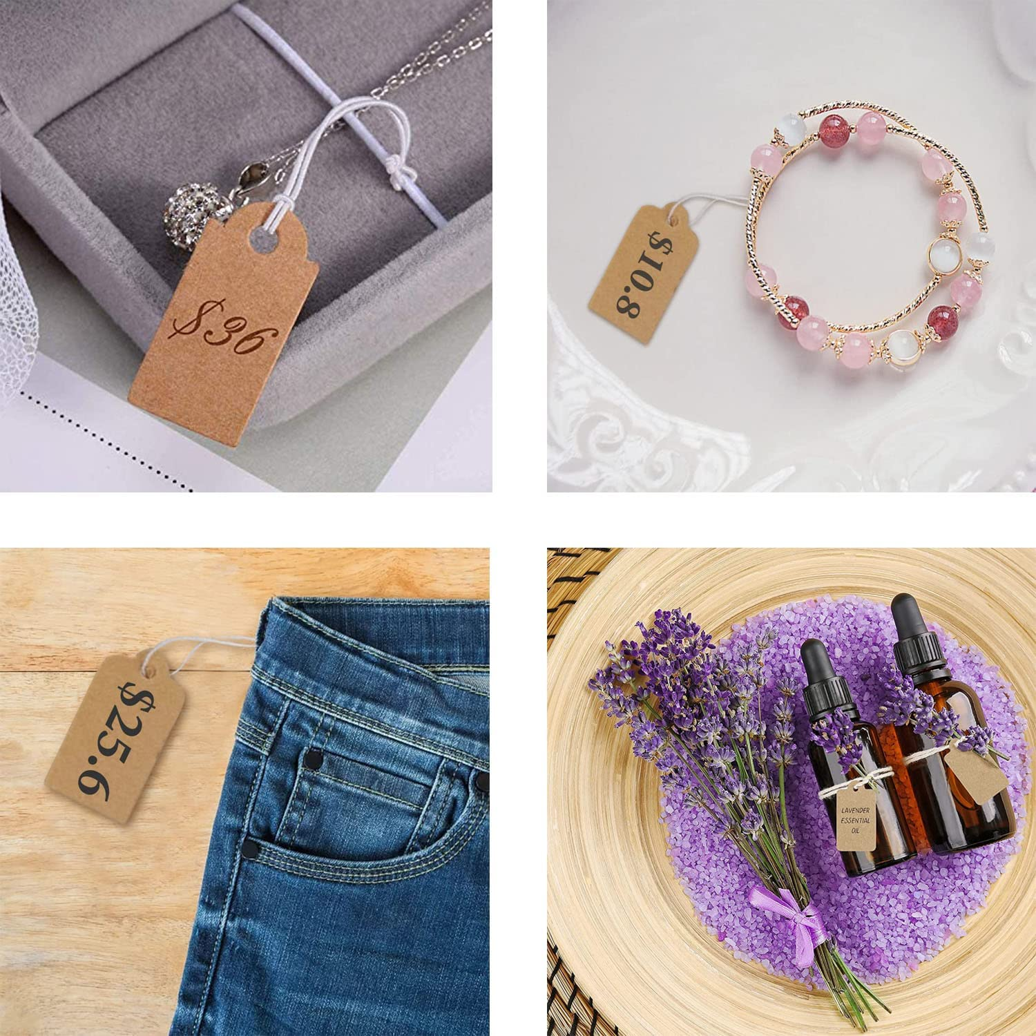 500Pcs Price Tags,26Mm*15Mm Marking with String,Writable Brown for Clothing,Necklaces,Jewelry,Hanging Rope Tags (Brown) image number 6