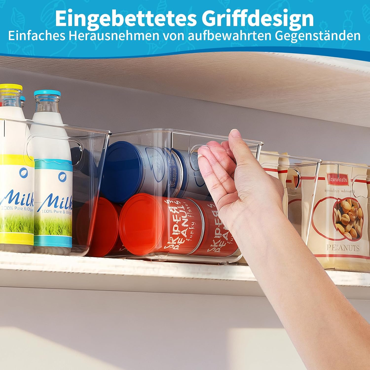 Fridge Organiser, Kitchen Organiser, Storage Boxes for Use in Refrigerators, Kitchens, Cabinets and Drawers, BPA Free (Pack of 4, L (29 X 19 X 15 Cm) image number 1