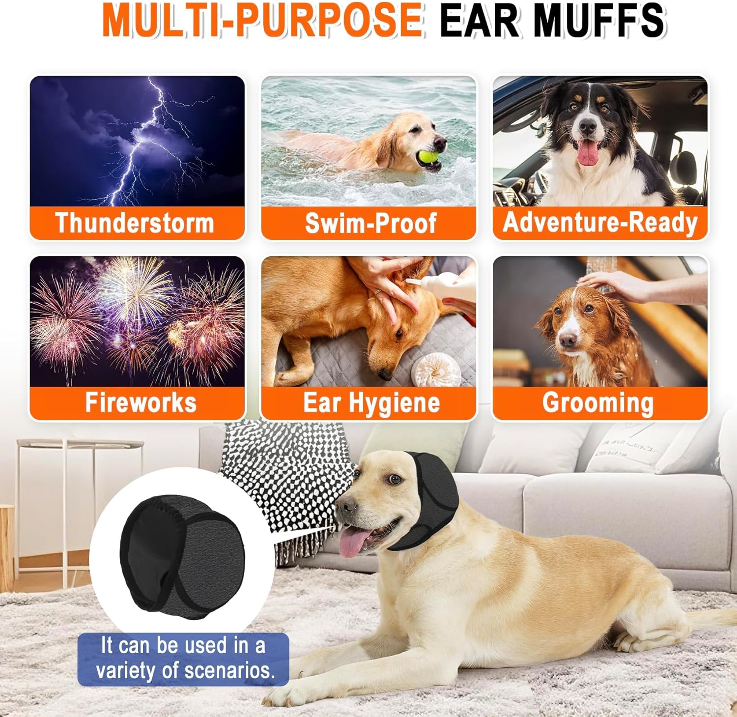 2 Pcs Dog Calming Hood, Waterproof Anxiety Relief Ear Cover, Thunder and Fireworks Protection Snood (Grey+Pink, M) image number 3