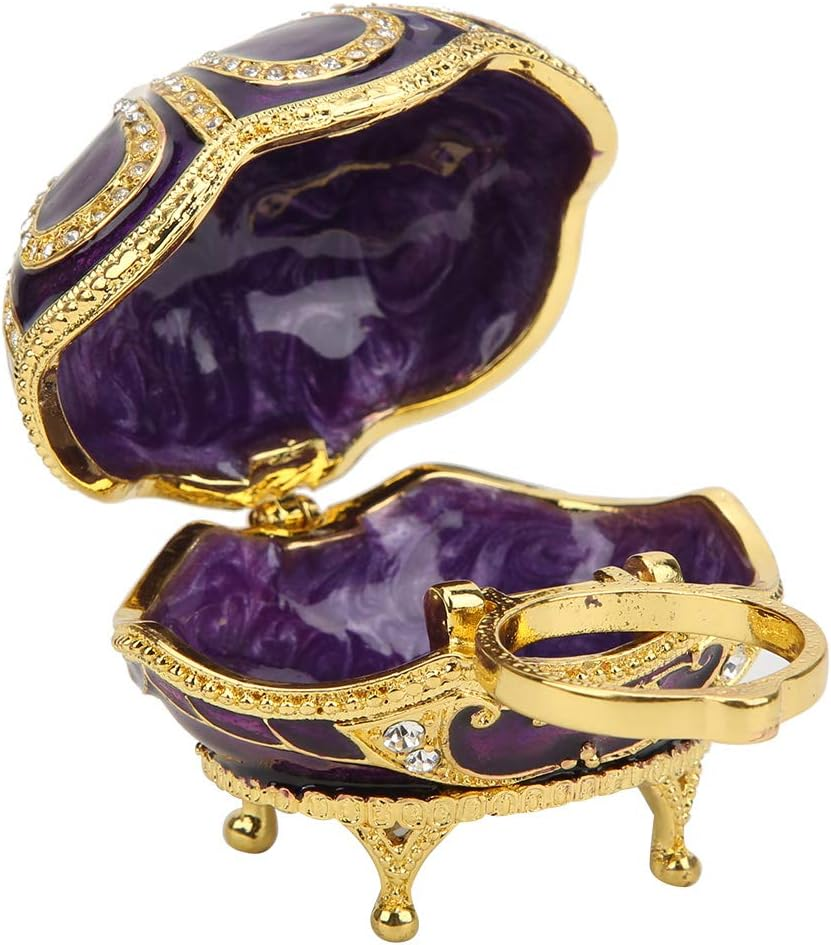 Trinket Box, Hand-Set Rhinestones Hand Painted Enamel No Fading Jewelry Storage Box Southeast Asian Style Exquisite Workmanship Purple Enamel Ornament for Home, Office Decoration, Ring Storage image number 1