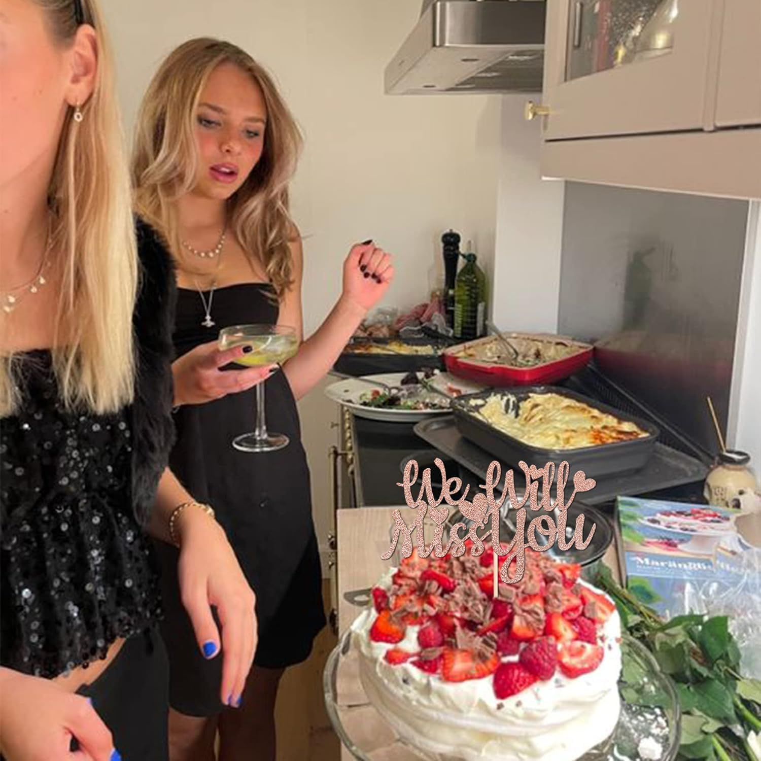 1 Pack We Will Miss You Cake Topper Glitter Red Love Heart Good Luck Cake Pick Retirement Theme Going Away Party Cake Decorations image number 1