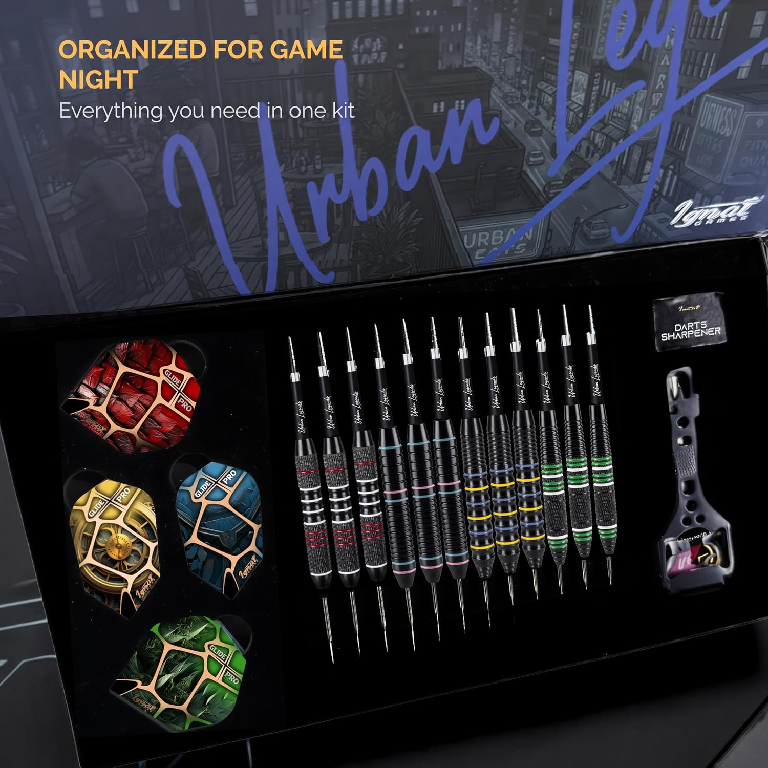 Ignatgames Premium Steel Tip Darts &ndash; 3/6/12 Pack Brass Barrels with Aluminum Shafts, 16 Glidexpro Flight Set, Tool Kit & Giftable Case image number 3