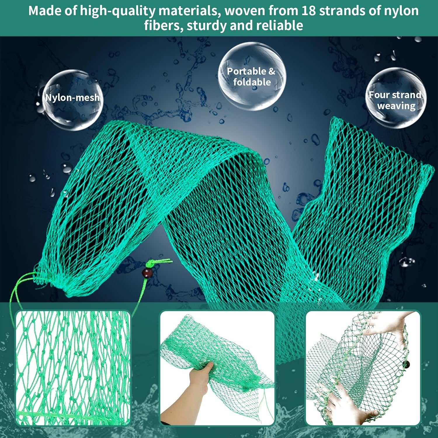 Fishing Net Bags, Folded Fishing Bait Trap Net, Drawstring Fish Storage Mesh, Foldable Fish Keep Net Diving Bags, Long Fishing Mesh, Length Trap Net for Shrimp, Shrimp, Crabs, Lobster (1.5M) image number 4