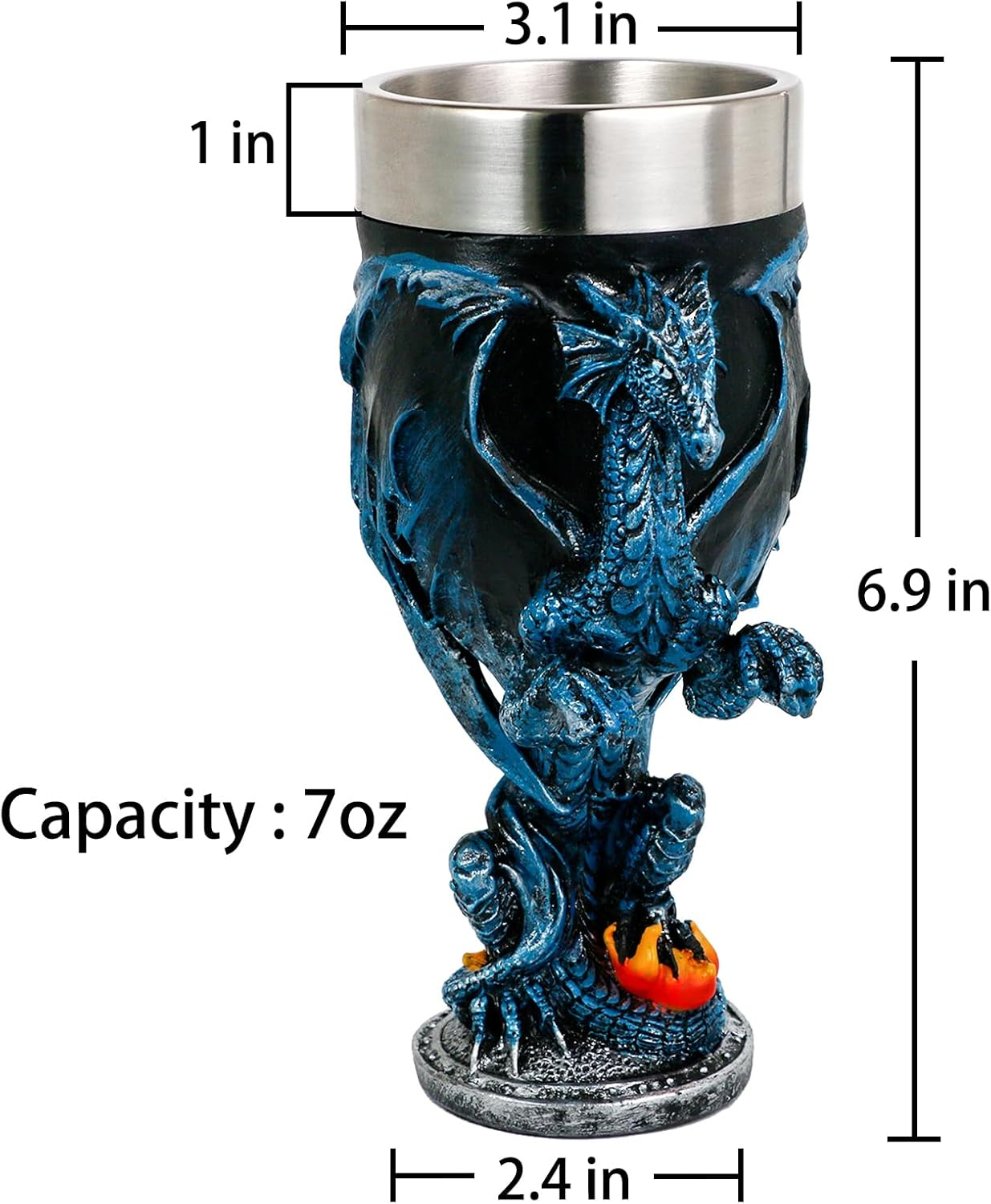 Medieval Fantasy Blue Dragon Goblet - Dungeons and Dragons Gifts Party Decoration - D&D Game Chalice Cup of Thrones Merchandise 7Oz Stainless Steel Gothic Drinking Cups image number 3