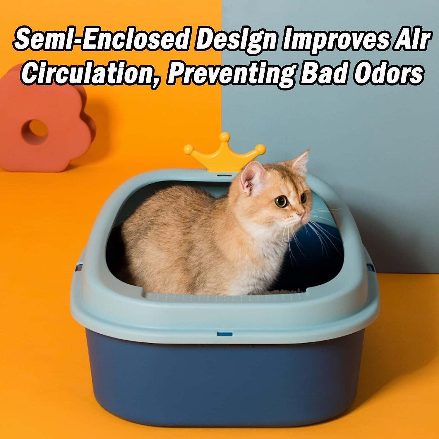 Cat Litter Box with Heightening Anti-Splashing Cat Toilet with Litter Sifting Scoop, Semi-Enclosed Removable Prevent Sand Leakage Deodorizing Cat Pan Easy to Clean and Assemble (Small, Blue) image number 3