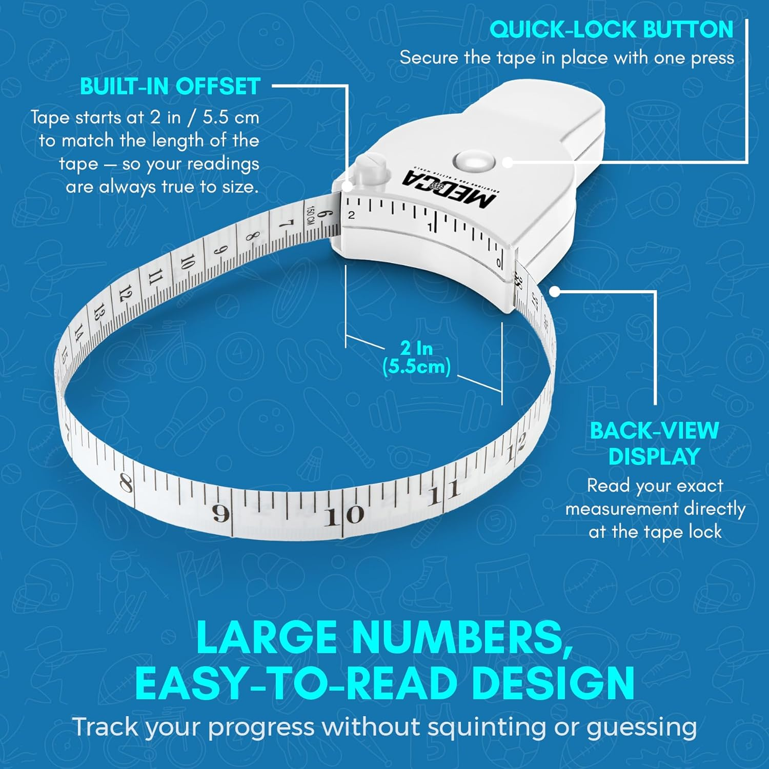 Body Fat Caliper and Measuring Tape for Body - Skinfold Calipers and Body Fat Tape Measure Tool for Accurately Measuring BMI Skin Fold Fitness and Weight-Loss - New Upgraded Design (White) &hellip; image number 2