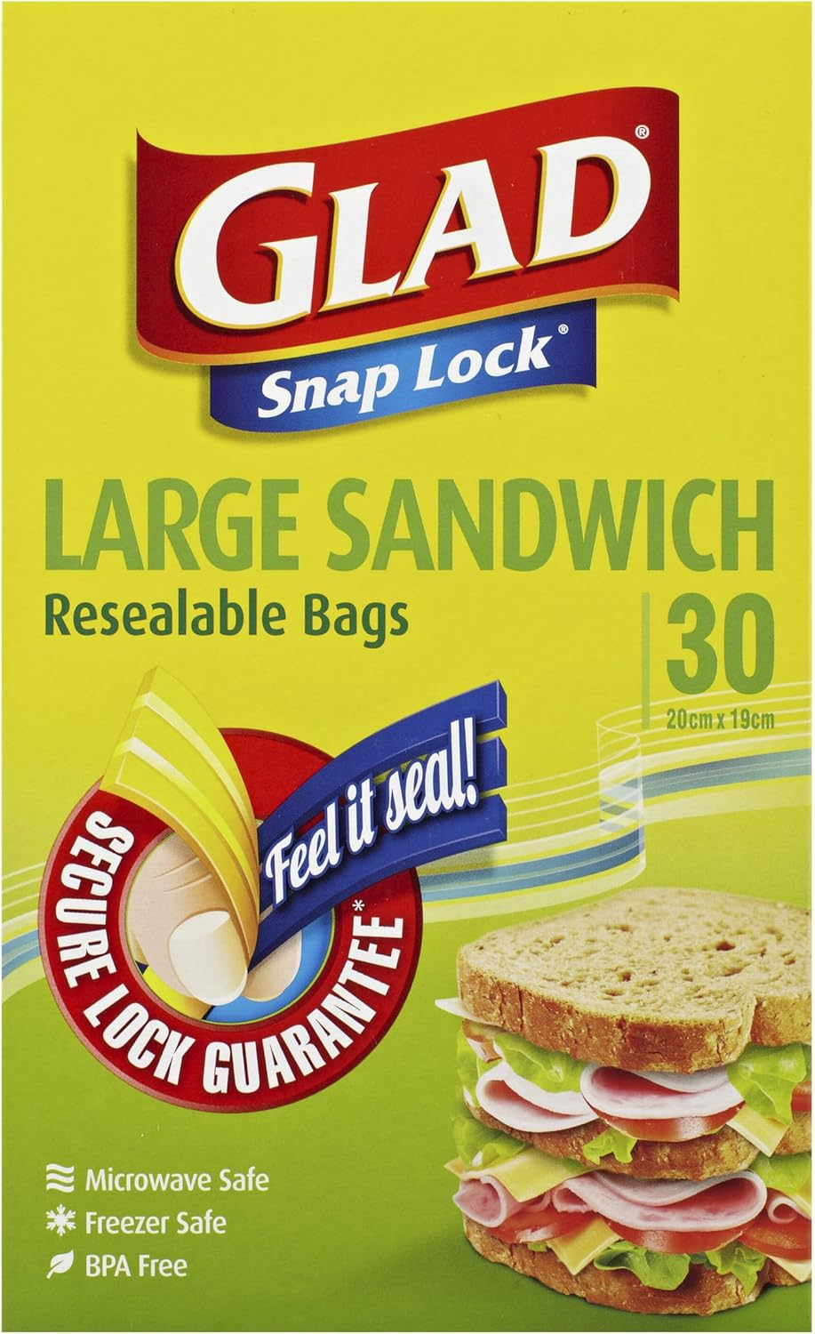 Glad Snap Lock Resealable Large Sandwich Bags, BPA Free, Microwave & Freezer Safe, 30 Count image number 1