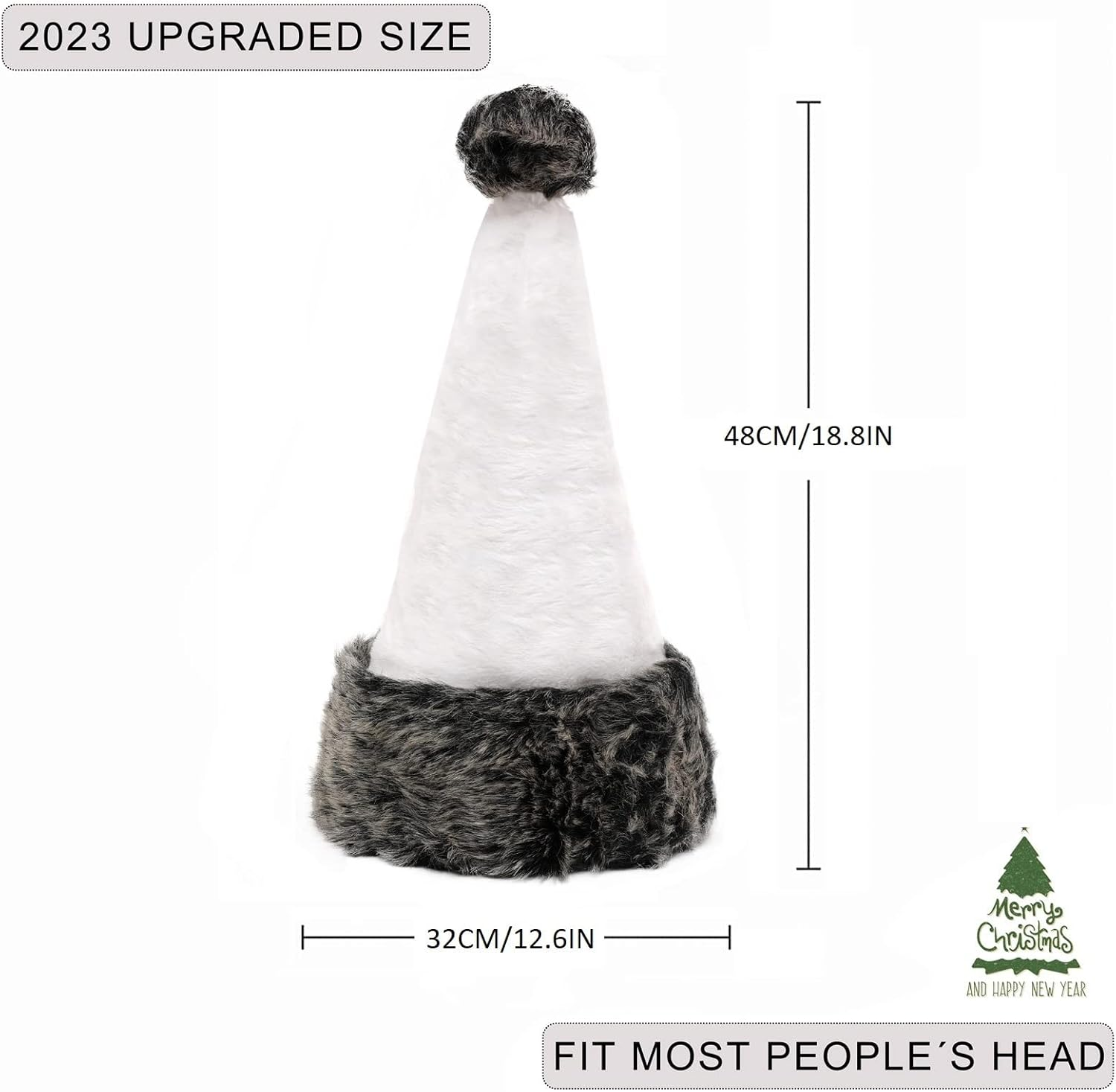 18 Inch Christmas Hats for Adults Christmas Headwear Fluffy Santa Hat for Women Men Xmas Holiday New Year Party - Black image number 4