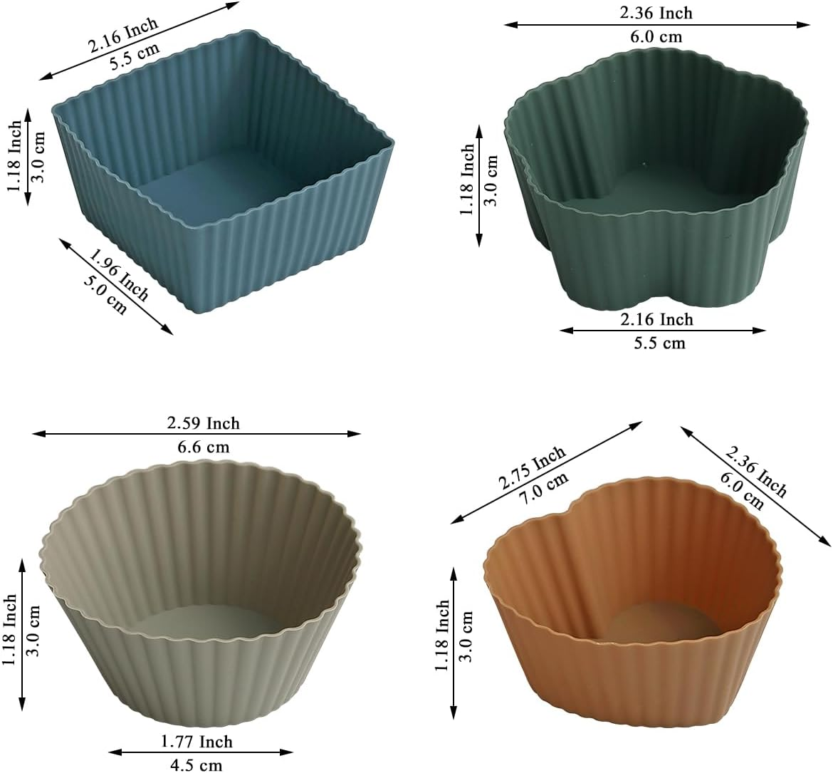 Berglander Reusable Silicone Baking Cups Pack of 16, Heart Flower round Square Muffin Liners, Multicolor, No Smell, Food Grade & Grease-Proof Baking Cups image number 5