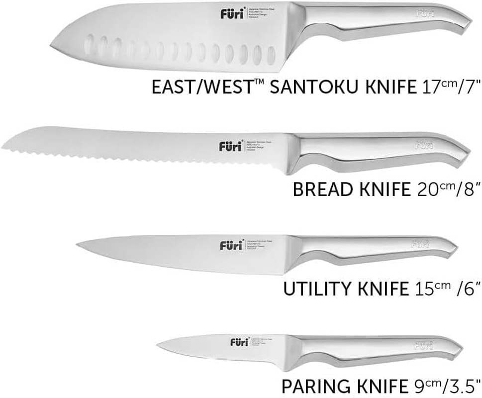 Furi Pro Wooden Knife Block Set 5 Pc, Rubberwood and Teak Knife Block with Four Premium Knives for a Superior Cutting Performance, Stainless Steel Blades, Ergonomic Reverse-Wedge, Anti-Fatigue Handle image number 3