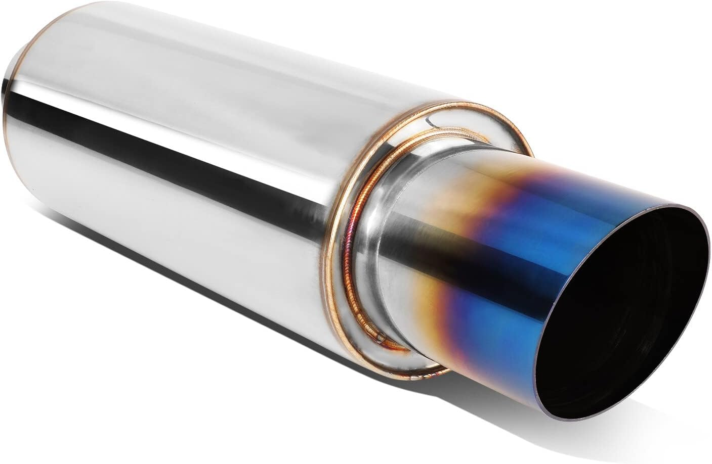 DNA MOTORING EXA-MF-001-T1 4" OD Stainless Steel Straight through Exhaust Muffler Universal,3" Outlet, 2" Inlet,Diagonal Cut