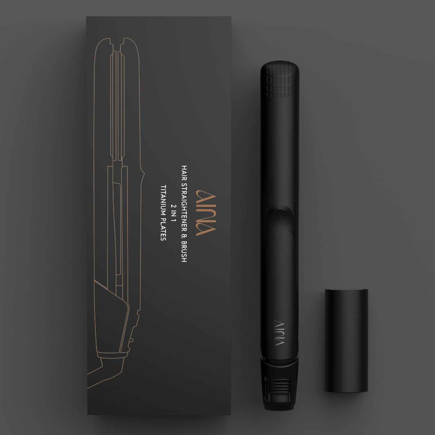 AINA Hair Straightener Brush, Flat Iron | Titanium Plates Dual Voltage Hair Straightening Curling Iron 2 In1 | Resolve Tangled Frizz (Black) image number 3