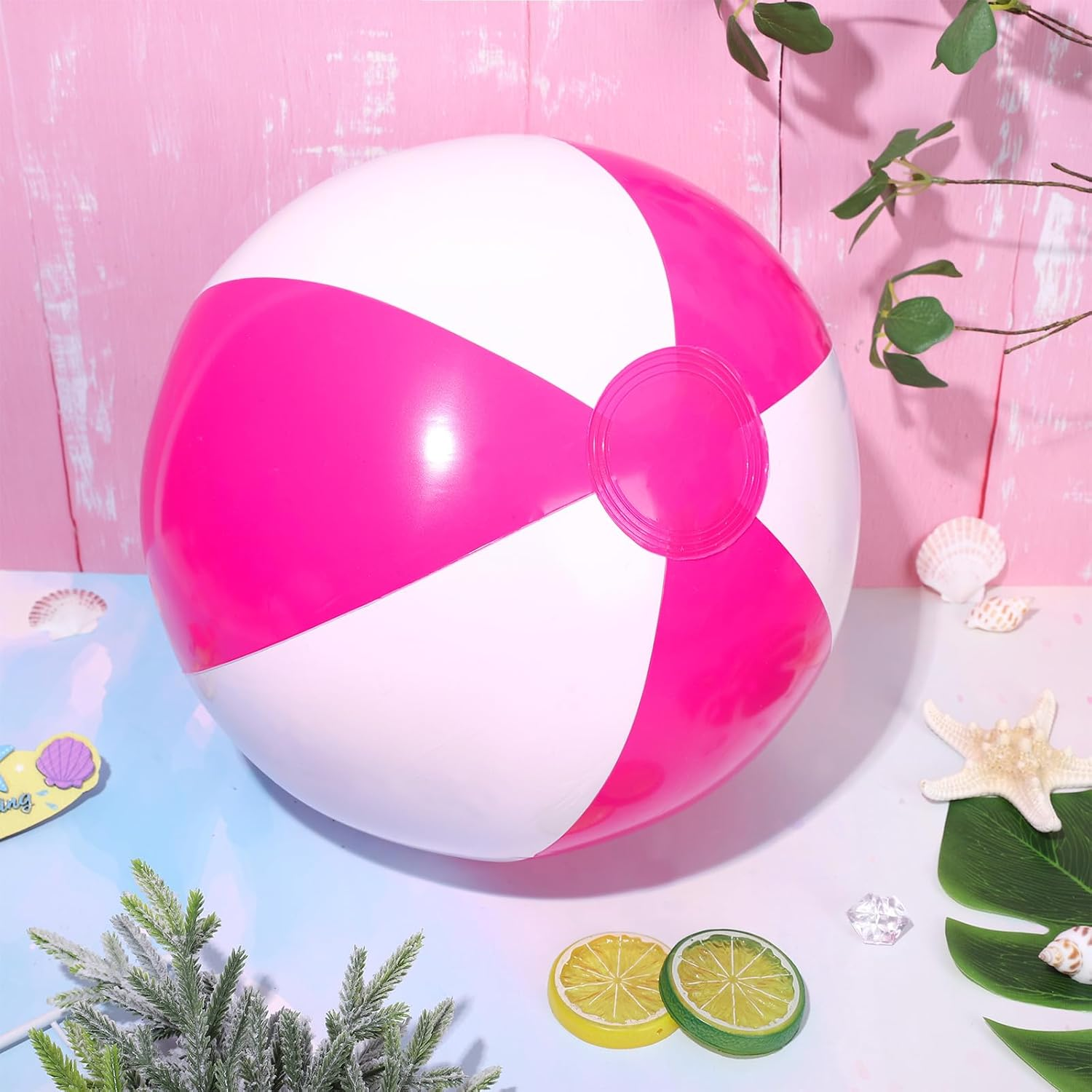 Whaline 3Pcs Inflatable Beach Ball 16'' round Pool PVC Balls Cute Game Toys for Summer Hawaiian Tropical Theme Beach Party Decor image number 4