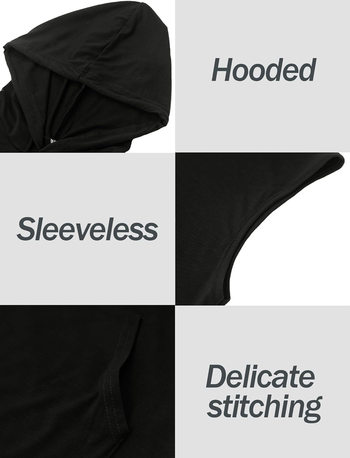 FEOYA Men'S Hooded Tank Tops Sleeveless T-Shirts Gym Vests Top Breathable Quick Dry for Workout Running Bodybuilding Athletic Sport Shirts Drawstring Sweatshirt with Pockets image number 5