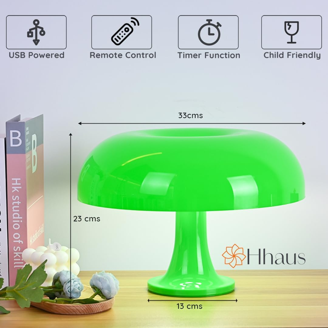 Funky LED Mushroom Lamp (Green) | Cute Night Light | Remote Controlled and Dimmable | Retro Living Room Decor | Relaxing Ambience and Mood Lighting | Auto Timer | Living Room Home Decor Lighting image number 2