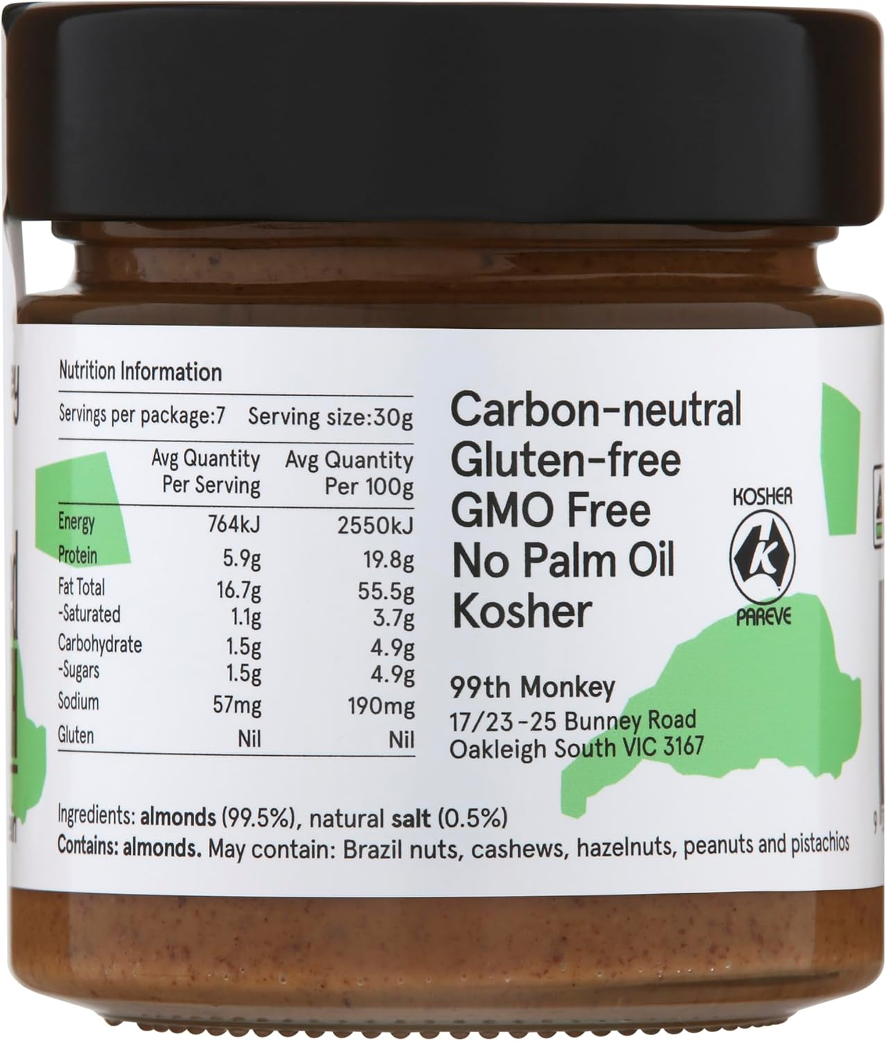 99Th Monkey Smooth Salted Almond Butter 200G image number 1