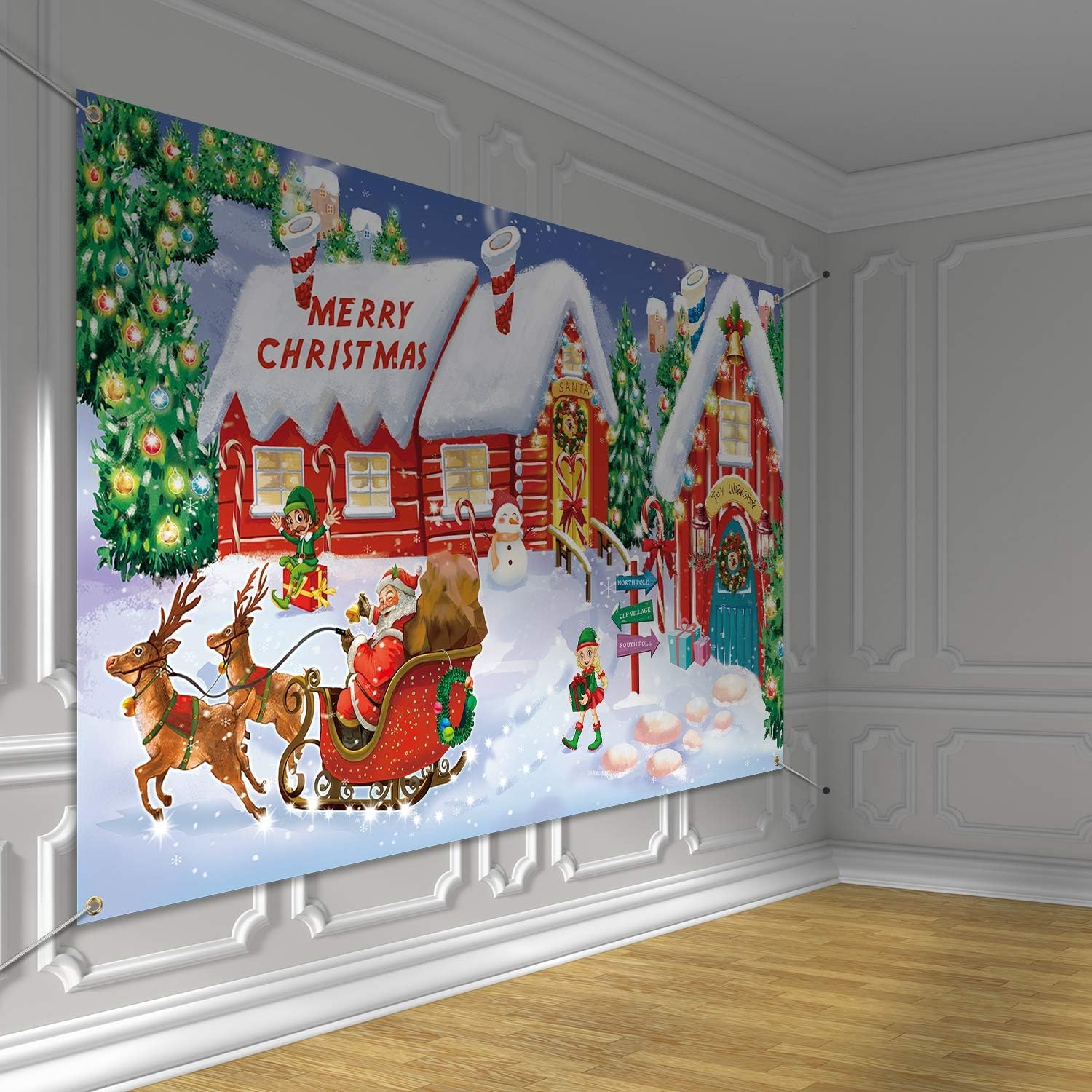 Christmas Decoration Supplies, Extra Large Fabric North Pole Wall Scene Setters for Christmas Decoration, Merry Christmas Banner Santa'S Village Photo Booth Backdrop Background Banner image number 3
