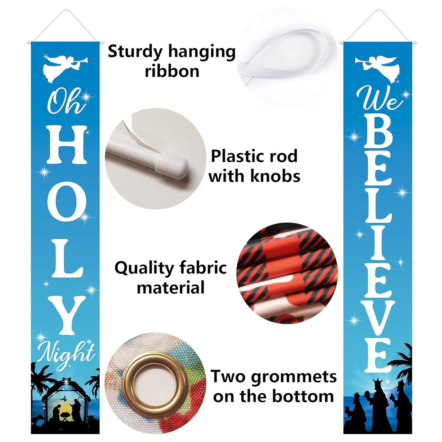 Christmas Decorations Holy Night We Believe Banner Jesus Religious Xmas Porch Door Sign Welcome Banner for Wall Home Party Decor Indoor Outdoor