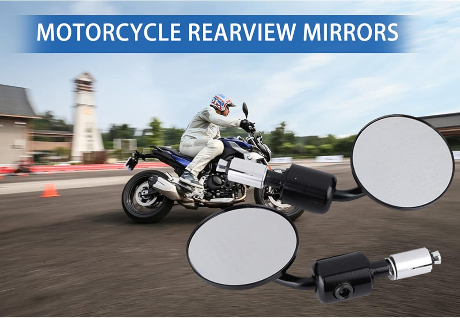 Joyzan Motorcycle Mirrors, Motor Bar End Rear View Mirrors Side 22Mm 7/8 Inch Handlebar Rearview Mirror Universal Rotatable Adjustable Aluminium Alloy for Most Motorcycles Scooter Bike Left and Right image number 3