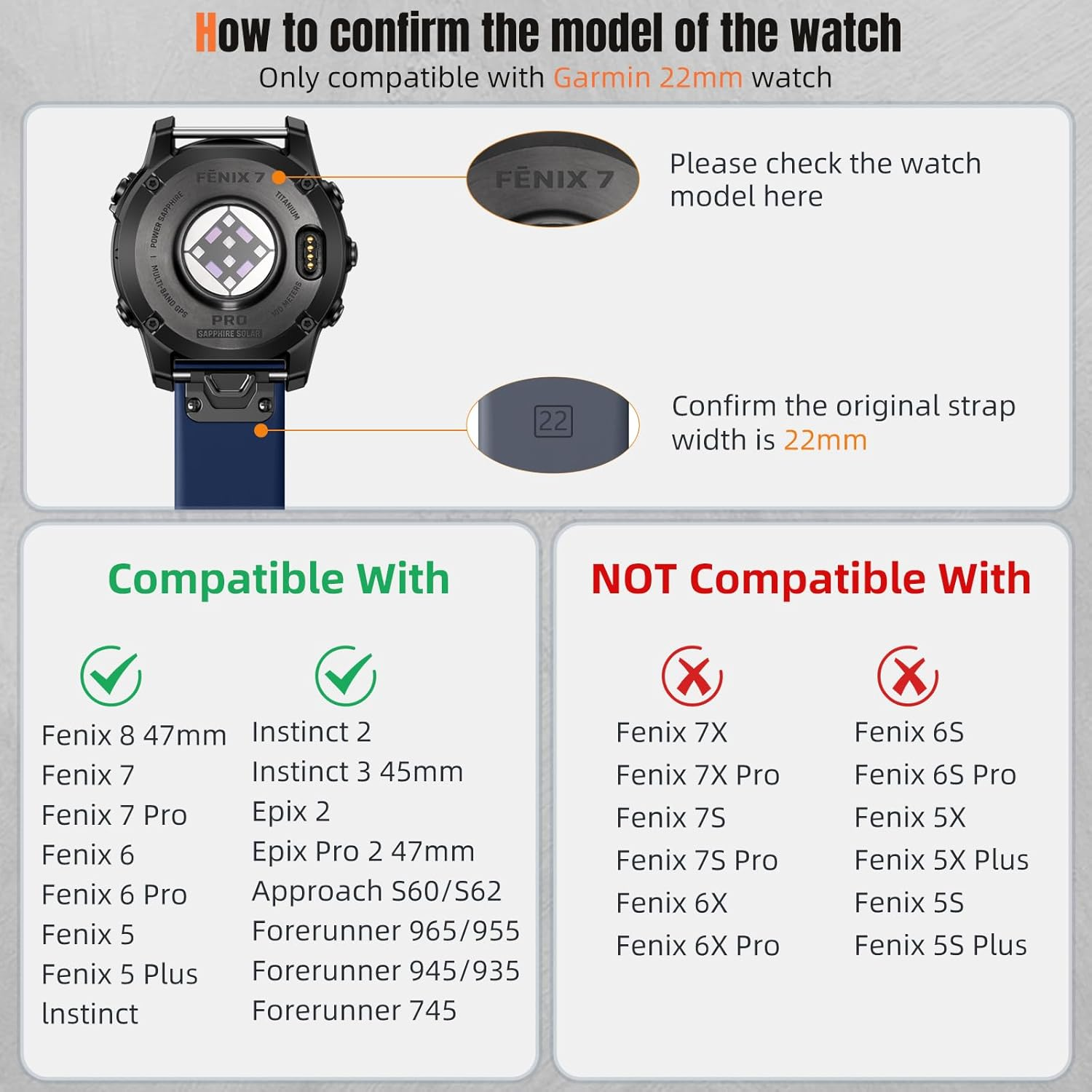 Ouwegaga 22Mm Watch Band Compatible with Garmin Fenix 8 47Mm/Fenix 7/7 Pro/Fenix 6/6 Pro/Fenix 5/5 Plus/Fenix E 47Mm, Soft Sport Silicone Quickfit Strap for Forerunner 935/945/955/965/Instinct 2 1 image number 6