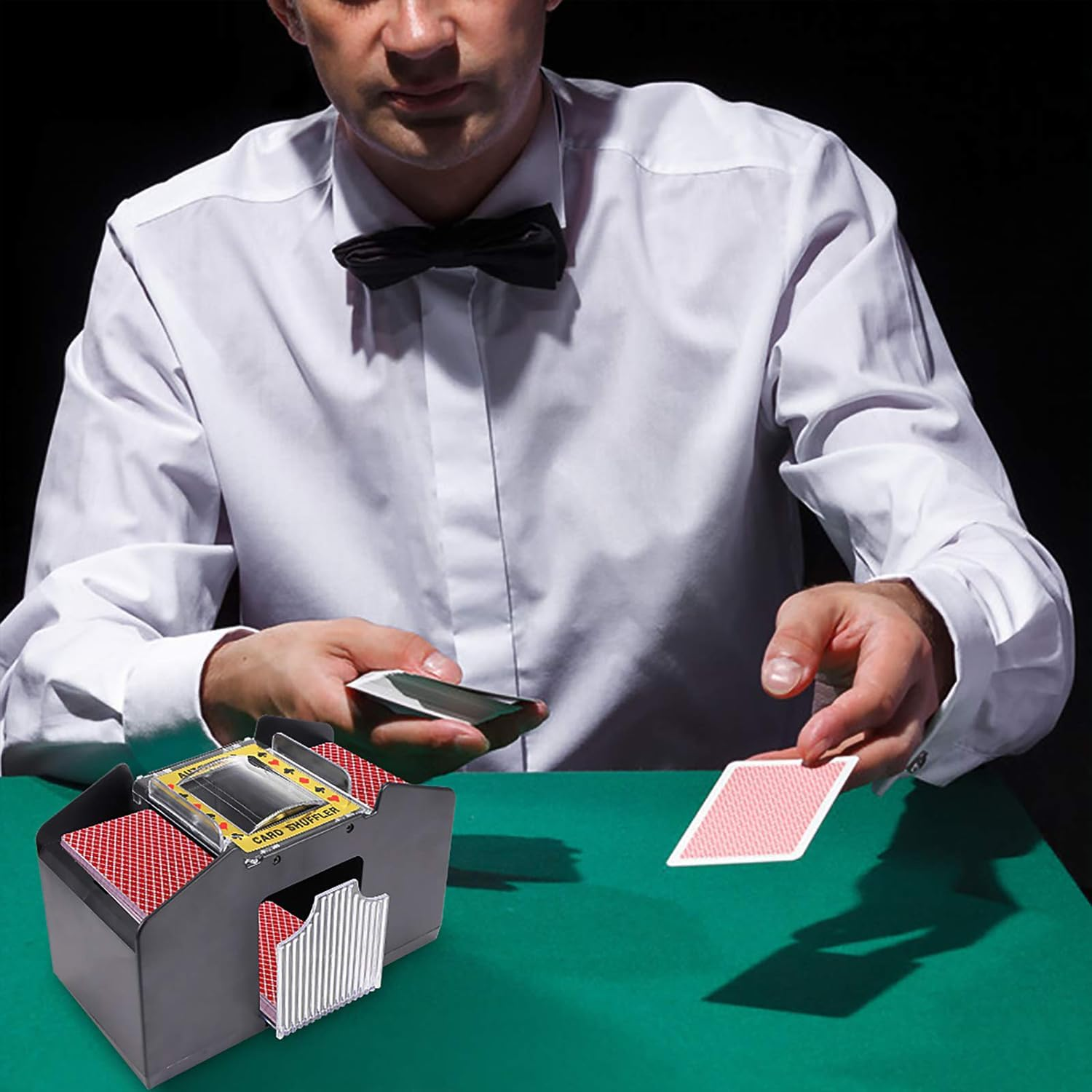 4 Decks Automatic Card Shuffler, Electronic Playing Card Shuffling Machine, Usb/Battery Operated Electric Shuffler with 4 Pack Playing Card Games Holder for Home & Party image number 5