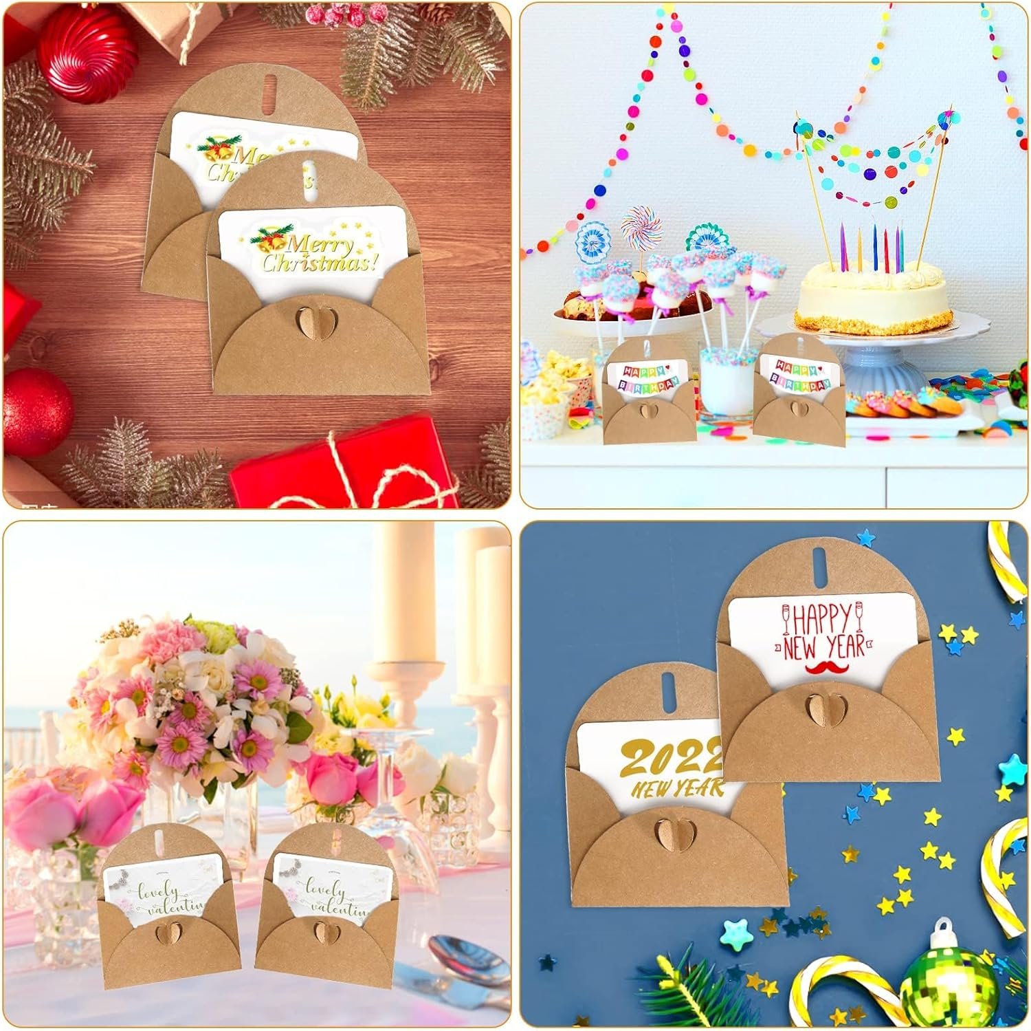 Kraft Paper Envelopes, Pack of 40 Mini Envelopes with 40 Cards Set, Small Envelopes, Mini Envelopes with Heart Closure for Money Gifts, Thank You Cards, Invitation image number 6