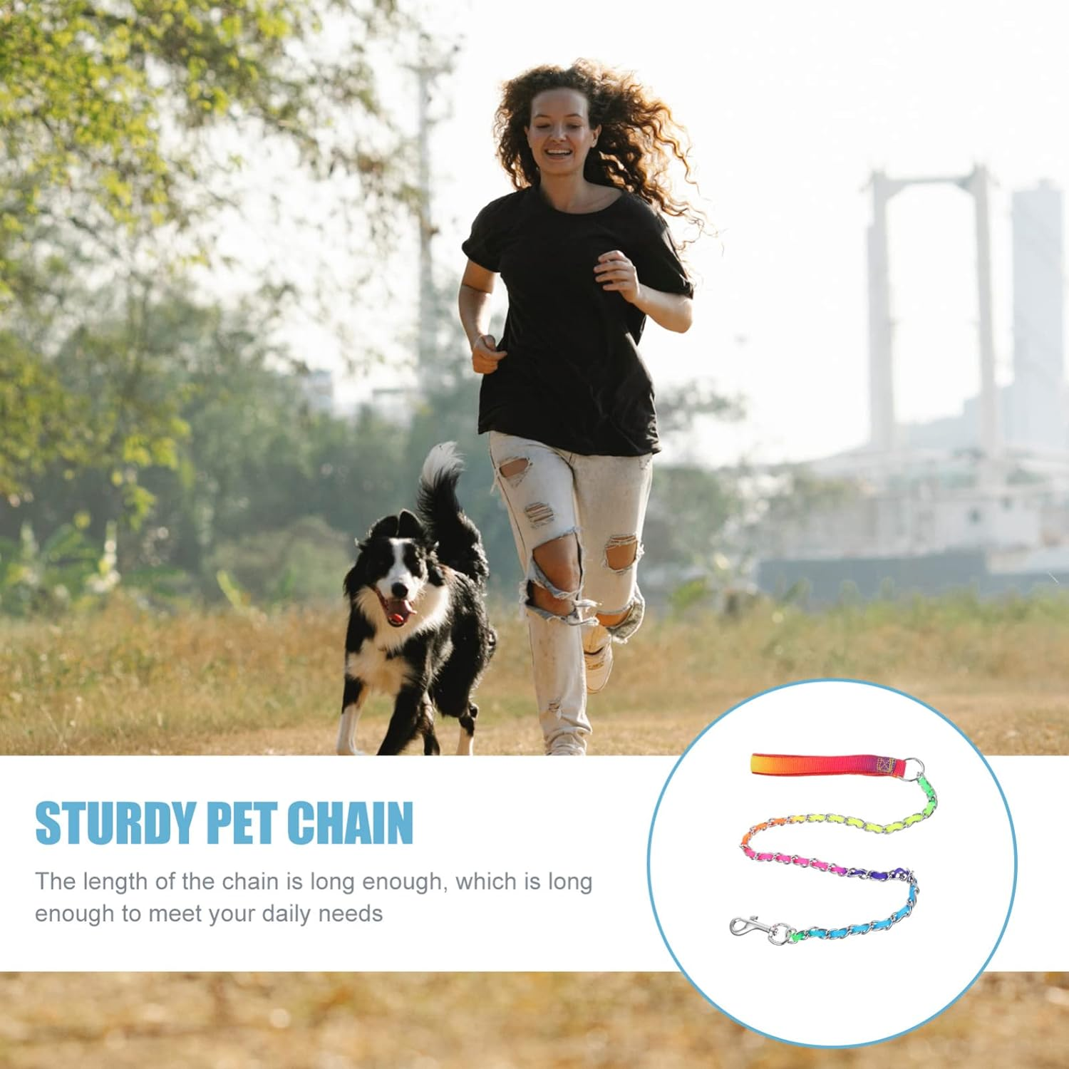 Wear Resistant Dog Chain Leash Heavy Duty Puppy Leash Padded Handle Chew Proof Pet Accessory Training Walking image number 1
