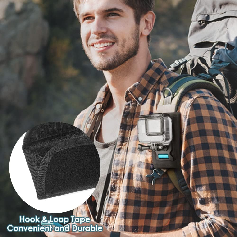 WOTOW Backpack Shoulder Strap Mount with 360&deg; Rotating J Hook Mount and Adjustable Pad Gopro Mount Compatible with Gopro Hero 9 8 7 6 5 4 3+ DJI OSMO Action Insta 360 ONE R and Most Action Cameras