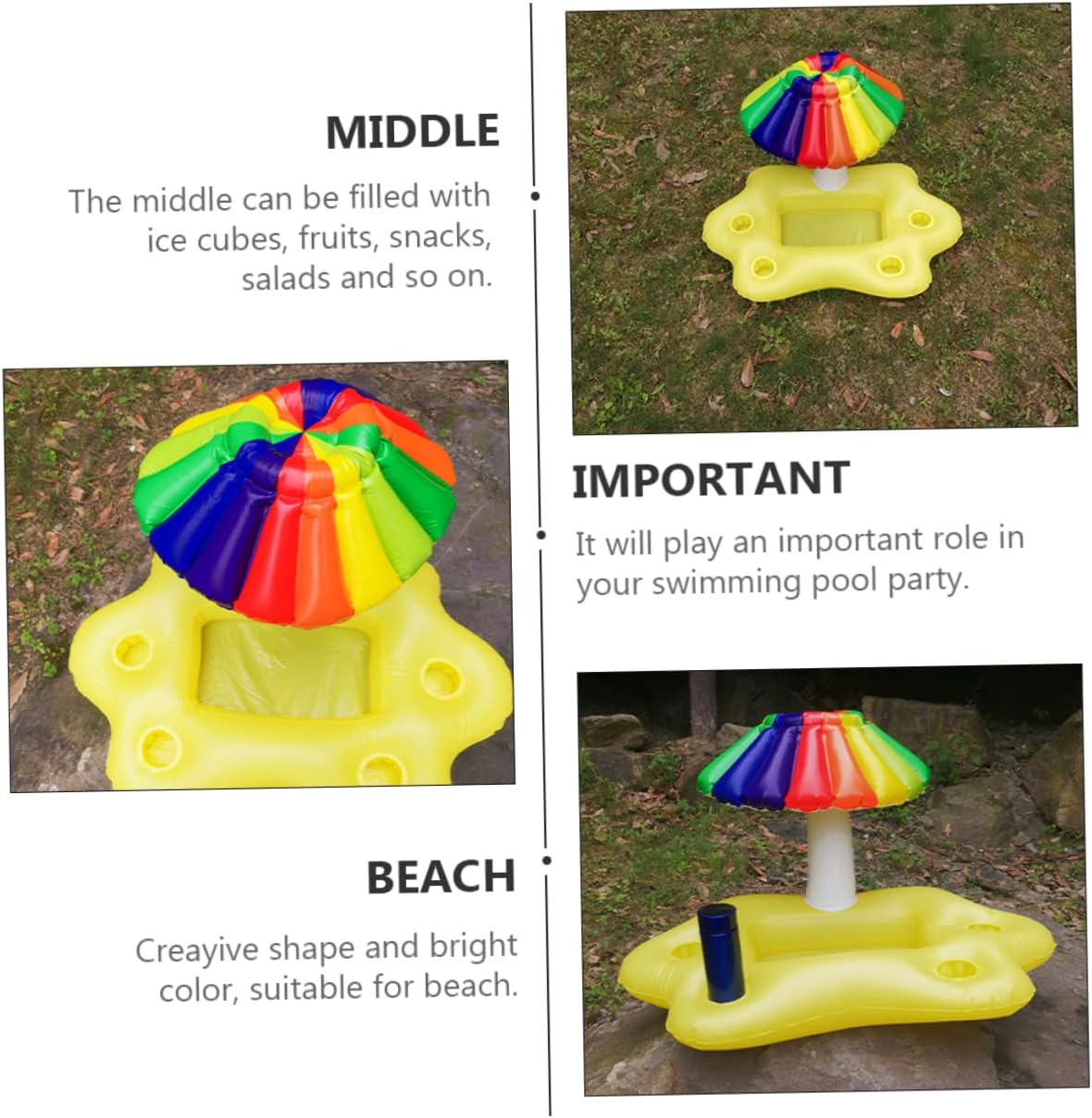 Inflatable Drink Float and Floating Drink Tray Multi-Hole Design, Rainbow Cloud Pattern Pool Cooler for Adult Entertainment and Water Toy Use image number 3