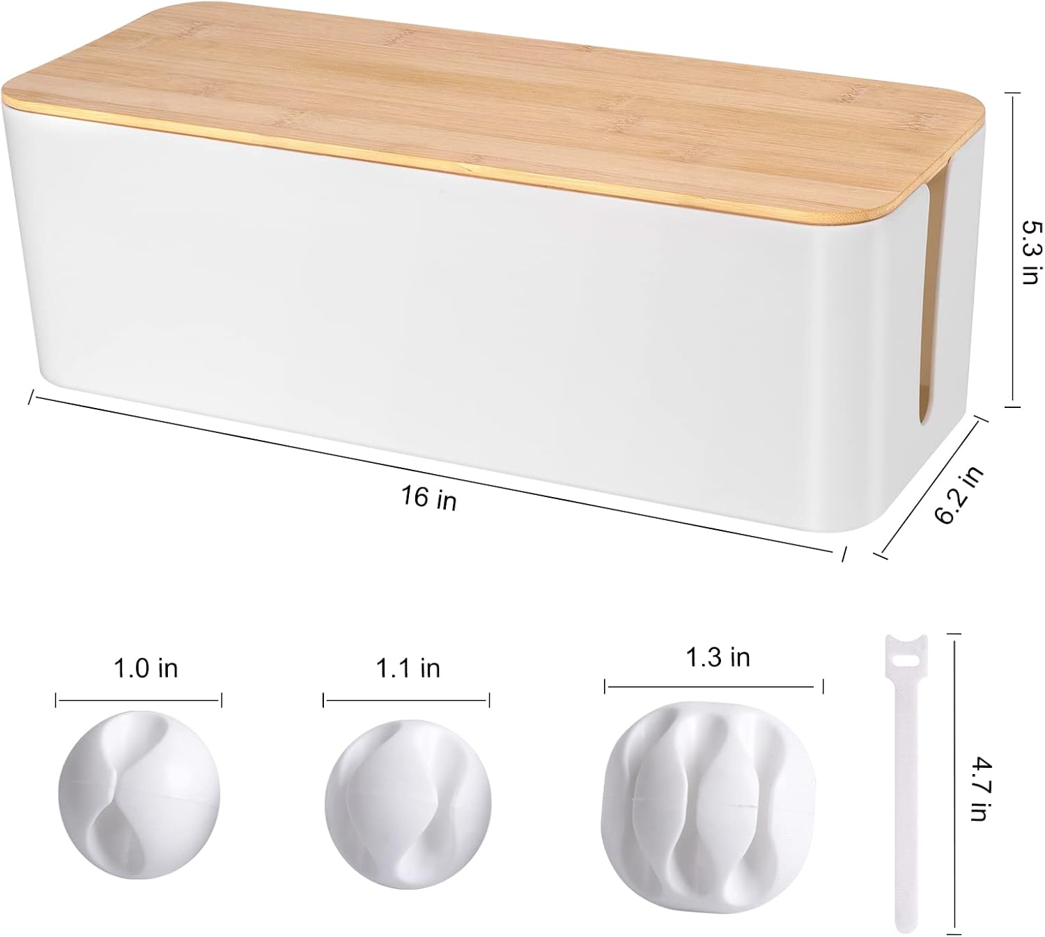 Cable Management Box - Wooden Style Large Cord Organizer Box to Hide Wires & Power Strips | Desk Computer Cable Organizer Box | Safe ABS Material |16" (L) X 6.2" (W) 5.3" (H)|For Home & Office - White image number 2