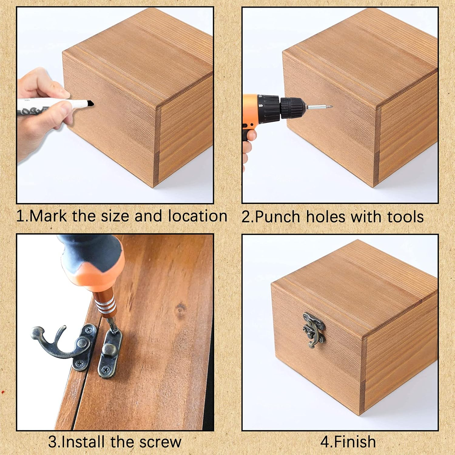 10 Pcs Antique Latch Hook, Antique Jewelry Box Latch, Antique Right Latch Hook with Screws for Wood Jewelry Box Toolbox Suitcase Case (Gold) image number 6