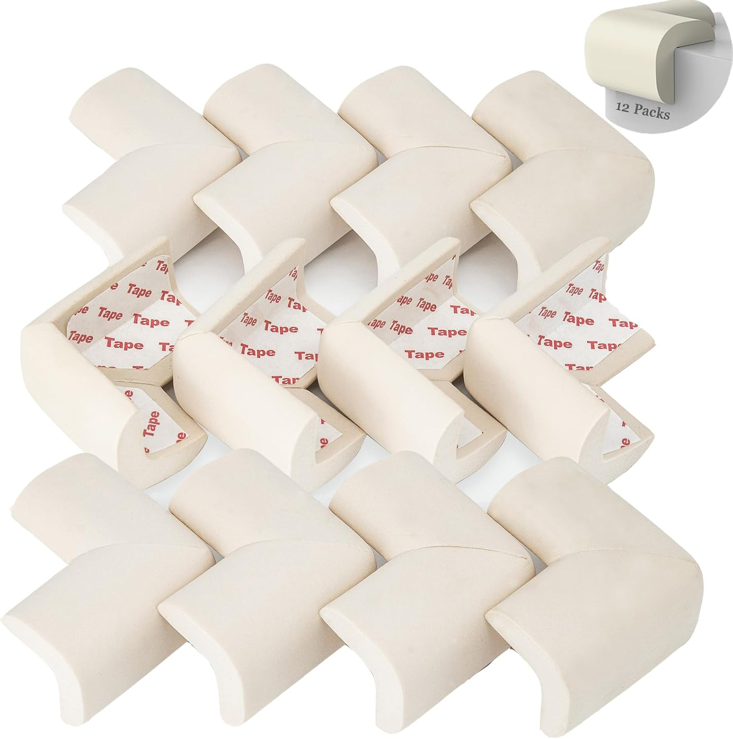 12 Packs Baby Safety Corner Guards for Baby Proofing Furniture Soft Foam Corner Covers Furniture Corner and Edge Safety Bumpers Baby Proofing Safety Corner Protectors for Table, Desk, Sofa (Beige) image number 5