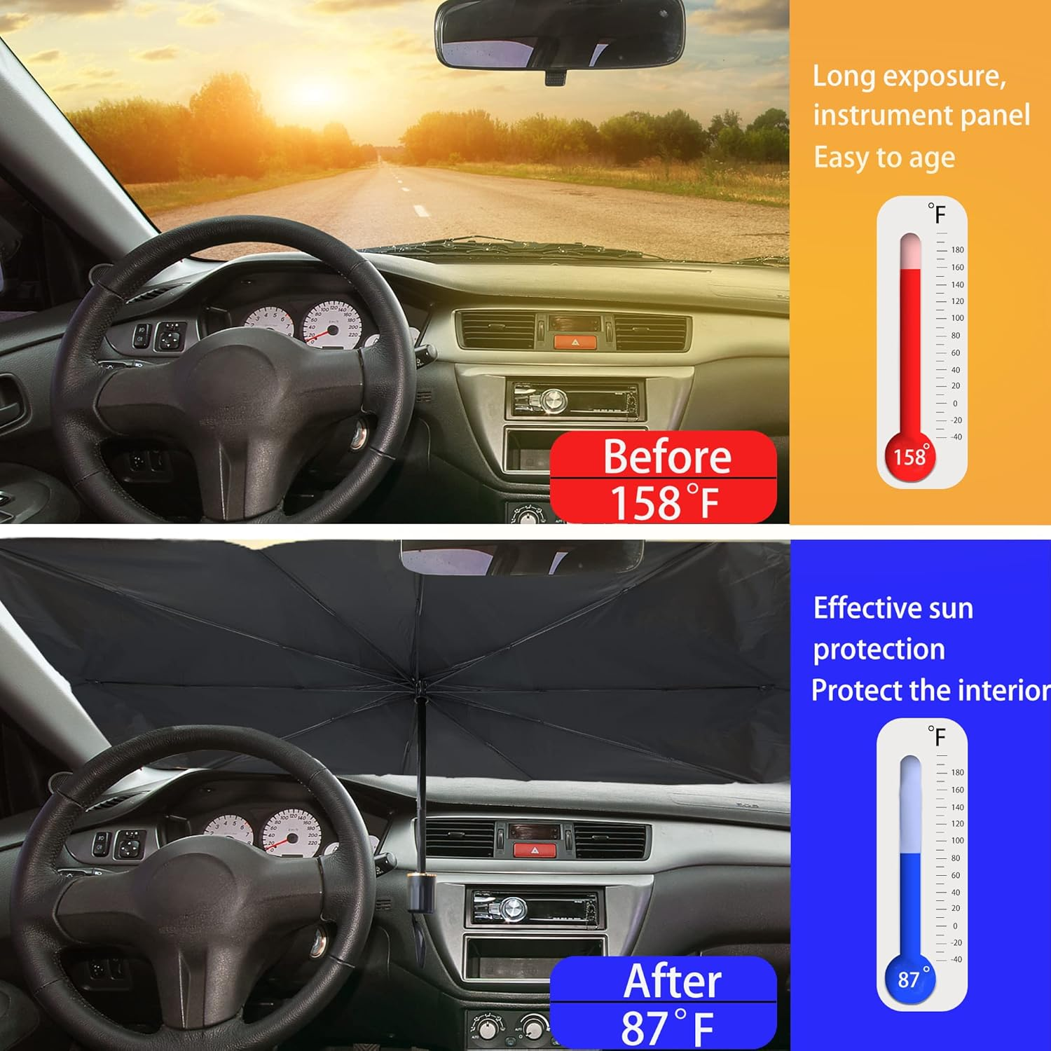 Foldable Car Umbrella Sunshade Cover UV Block Car Front Window (Heat Insulation Protection) for Sedan/Suv and Most Vehicles (57 X 31 Inches) image number 1