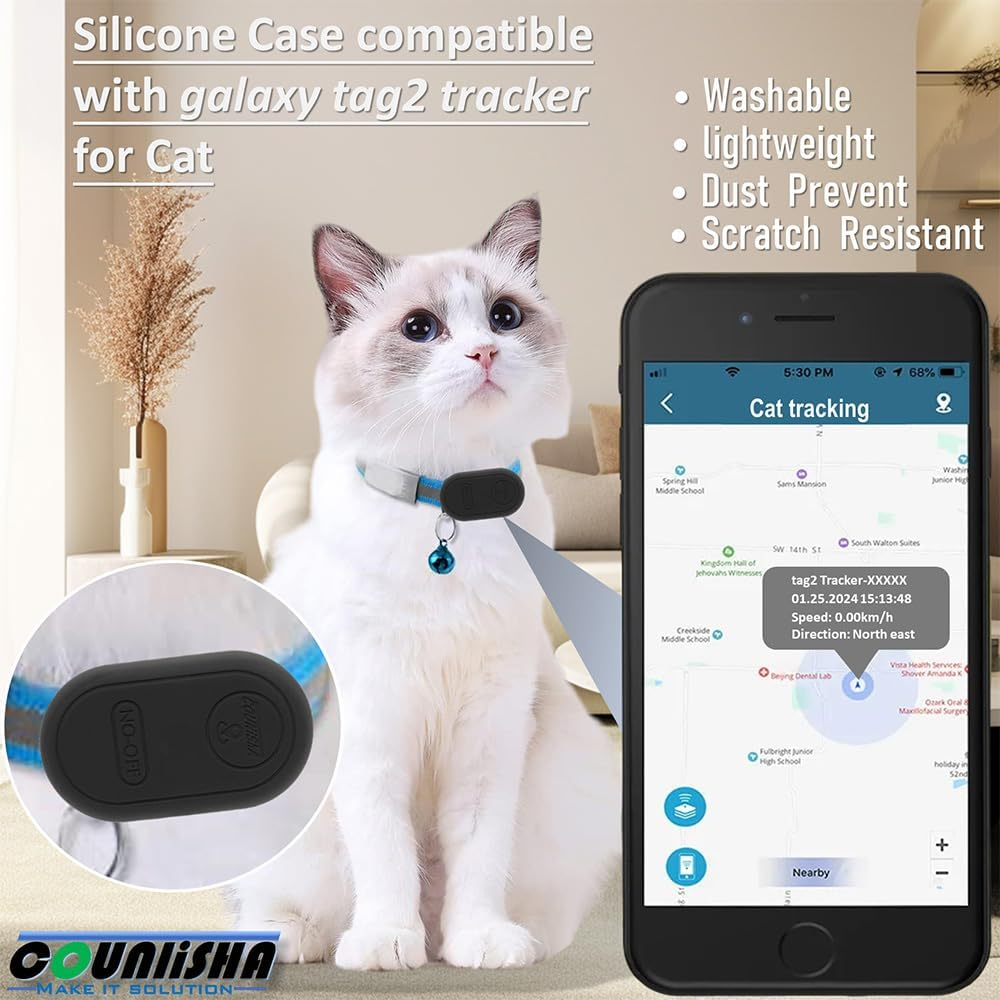 Silicone Holder Compatible for Samsung Galaxy Smarttag2 for Dog Collar,Slim Rubber Cover Pet Accessories,Secure Case for Galaxy Tag2 Tracker for Cat,Kids (2 Pack) - 2 Pack Black image number 4