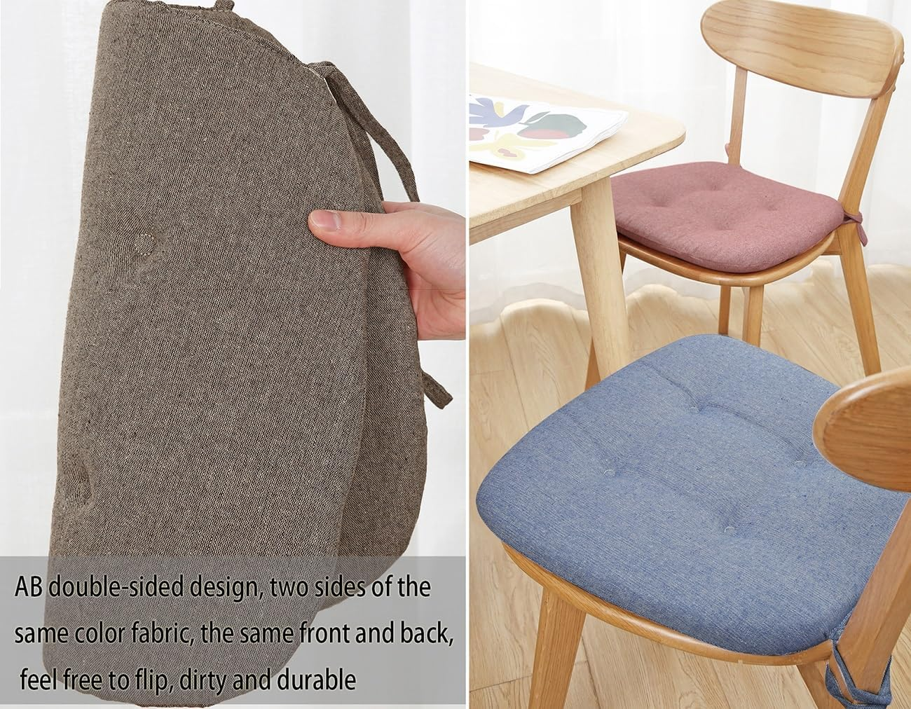 Cushion Kitchen Chair Cushions with Ties, Double Sided Chair Pads for Dining Room, U Shaped Non-Slip Seat Cushions, 2/4/6 Pack (Color : Green, Size : 2 Pack) image number 3