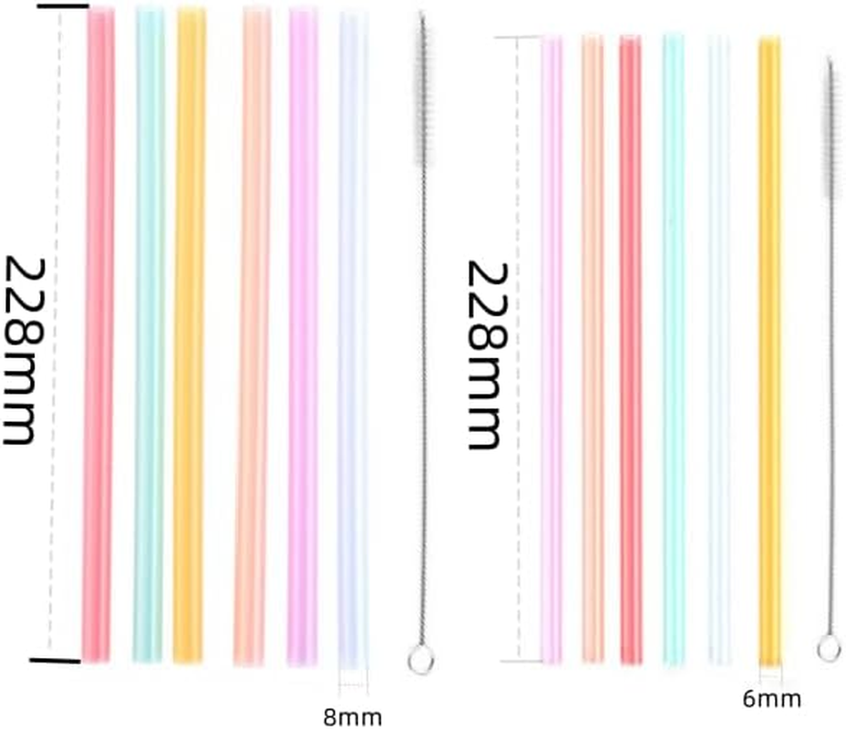 12 PCS Reusable Silicone Straws with 2 PCS Cleaning Brushes, 9 Inches Long 8Mm/6Mm Wide Reusable Fat Silicone Straw for Kids Long Straws for Smoothie Milkshake Cocktail Hot Drinks image number 3