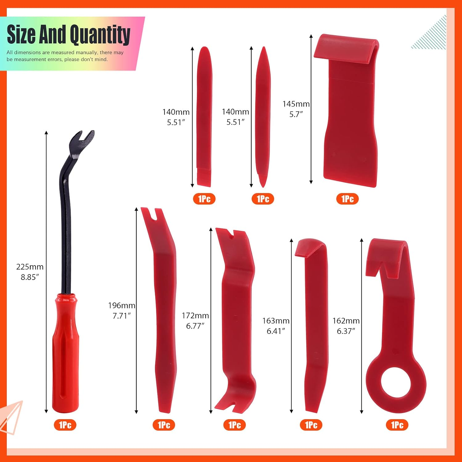 Tanstic 8Pcs Auto Trim Removal Tool Kit, Plastic No-Scratch Pry Tool Kit, Car Interior Trim Removal Tools, Fastener Remover, Car Panel Door Window Molding Tools for Car Audio Radio Panel (Red) image number 4