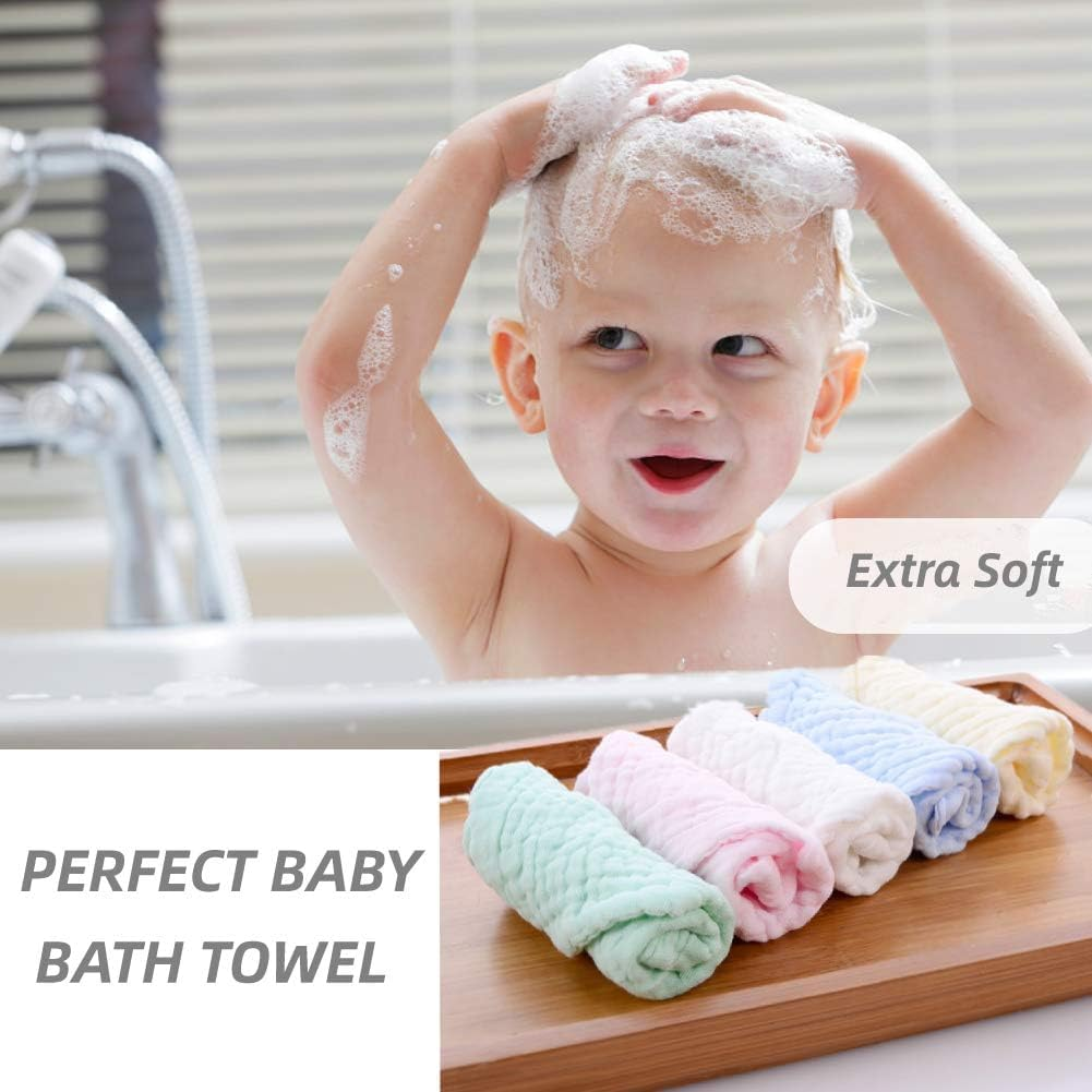 (Colorful) - 5PCS Premium Baby Muslin Washcloths, Super Soft Face Towel for Baby'S Delicate Skin, Natural Cotton 6 Layers, Comfortable Face Cloth, 25Cm X 25Cm Multicoloured image number 4