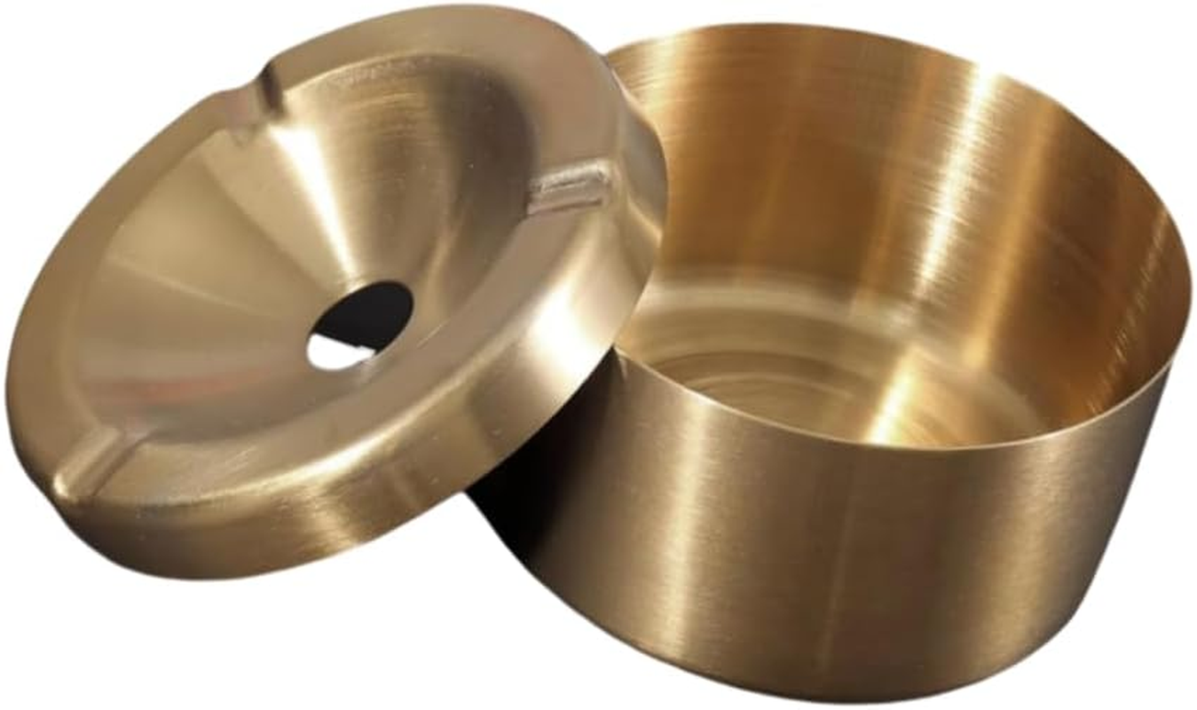1 PCS Stainless Steel Windproof Ashtray Removable Lid - Indoor and Outdoor Use - Easy to Clean, Durable, Modern Design for Cigarettes and Cigars (Gold) image number 1