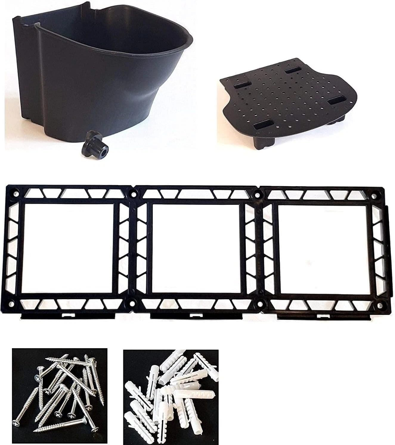 Wall Mounted Garden Planter Kit - Vertical Wall Planter with 6 Plastic Hanging Plant Pots, Space Saving Indoor Outdoor Herbs Flowerpot for Office Garden Balcony and Home Decor - (Black) image number 1