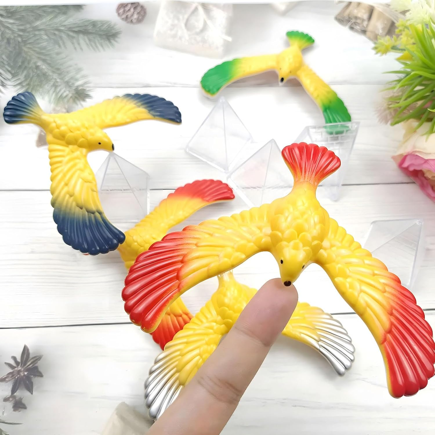 5Pcs Balancing Bird Gravity Bird with Pyramid Combination Set Children Physical Science Adults Office Desktop Novelty Eagle Trick Party for Kids Decompression Gift (5Pcs)