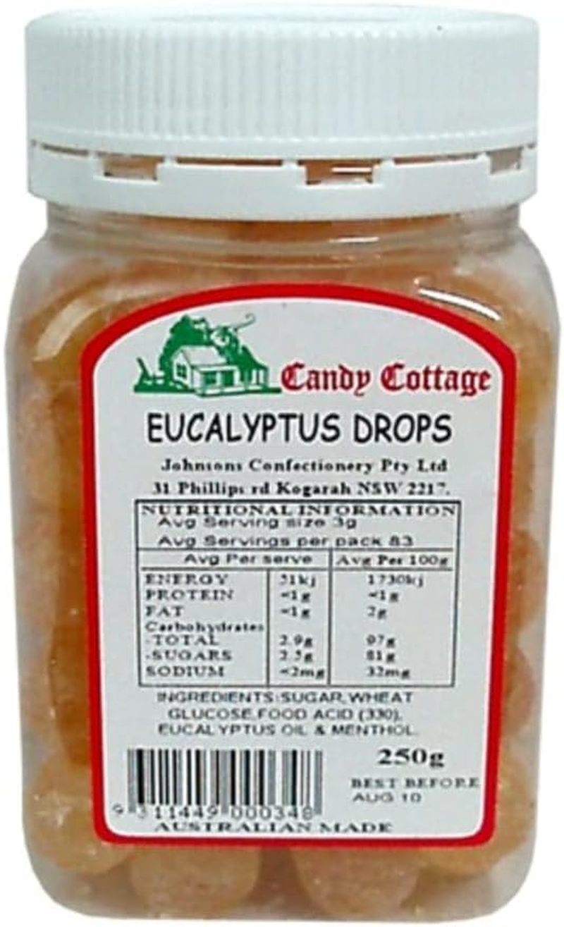 Candy Cottage Eucalyptus Drops 250Gm Old Fashioned Lollies Sweets