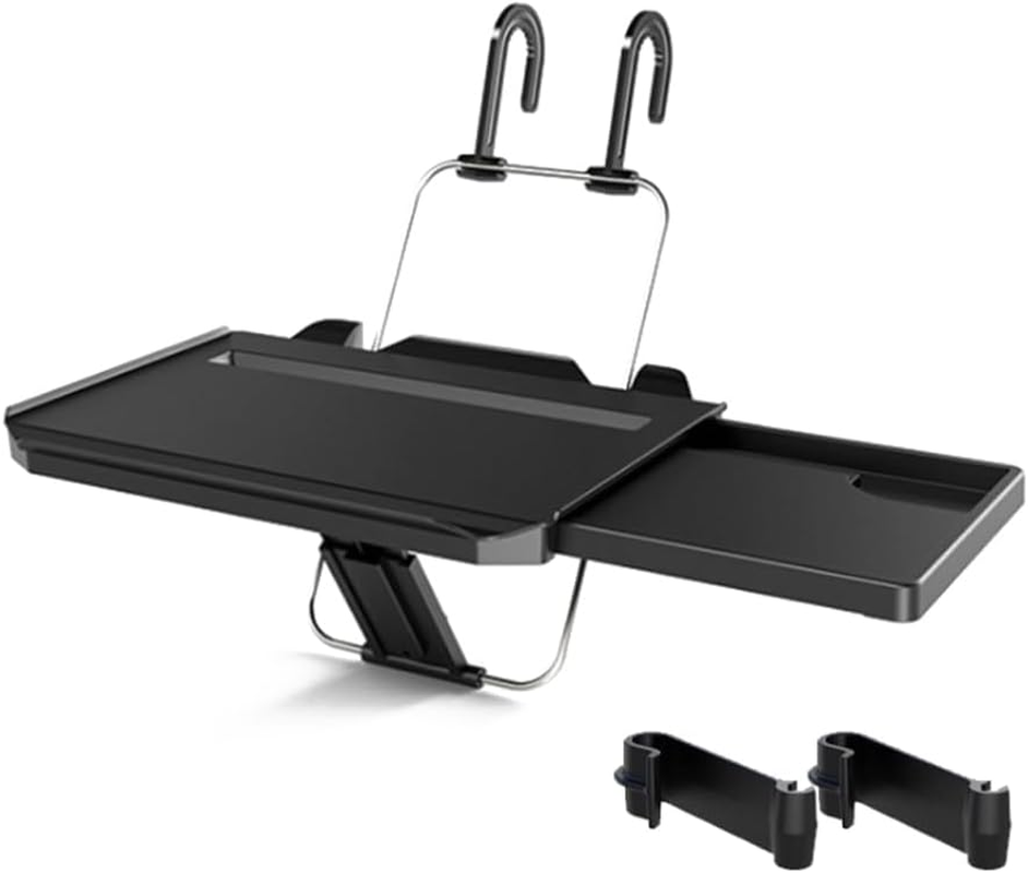 Eacam 2 in 1 Car Steering Wheel Tray/Back Seat Headrest Tray for Eating Food Drink and Writing Laptop Work, Black Car Desk image number 4