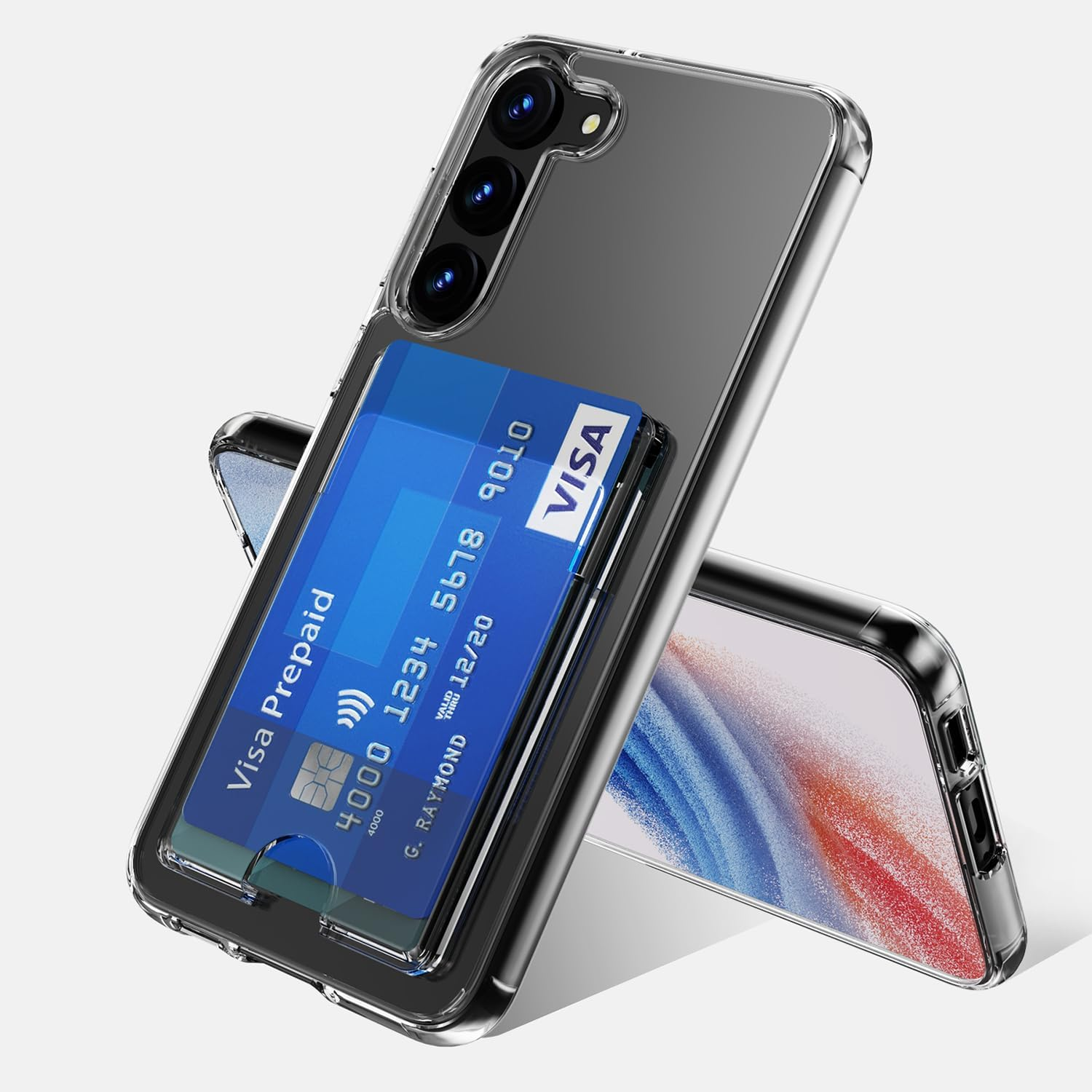 Clear Case for Samsung Galaxy S23 plus with Credit Card Holder [Up to 2 Cards], Anti-Yellow Shockproof Anti-Scratch Durable 360&deg;Full Protection Cell Phone Cover image number 1