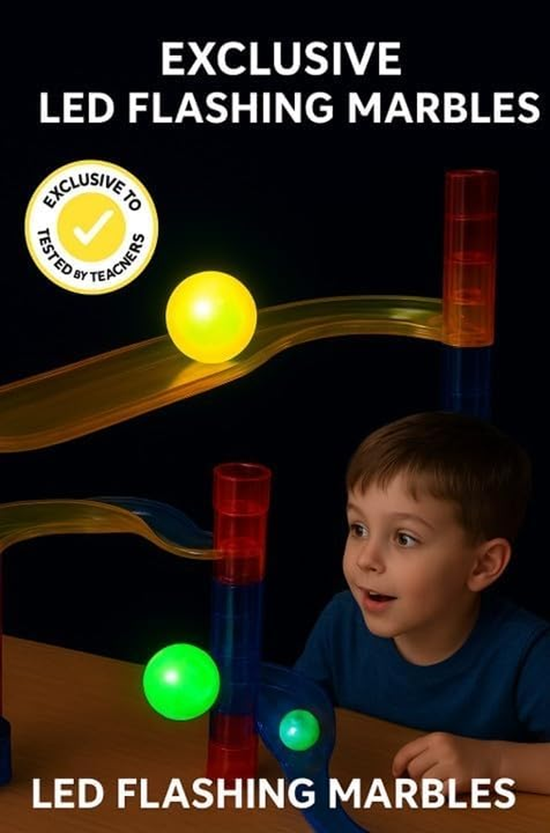Marble Run Set with LED Flashing Marbles &ndash; 160Pc STEM Marble Maze Toy for Kids 5+ &ndash; Fun, Creative Educational Engineering Gift for Boys & Girls &ndash; Includes Glass Marbles, Storage & Guide &ndash; by Teachers image number 6