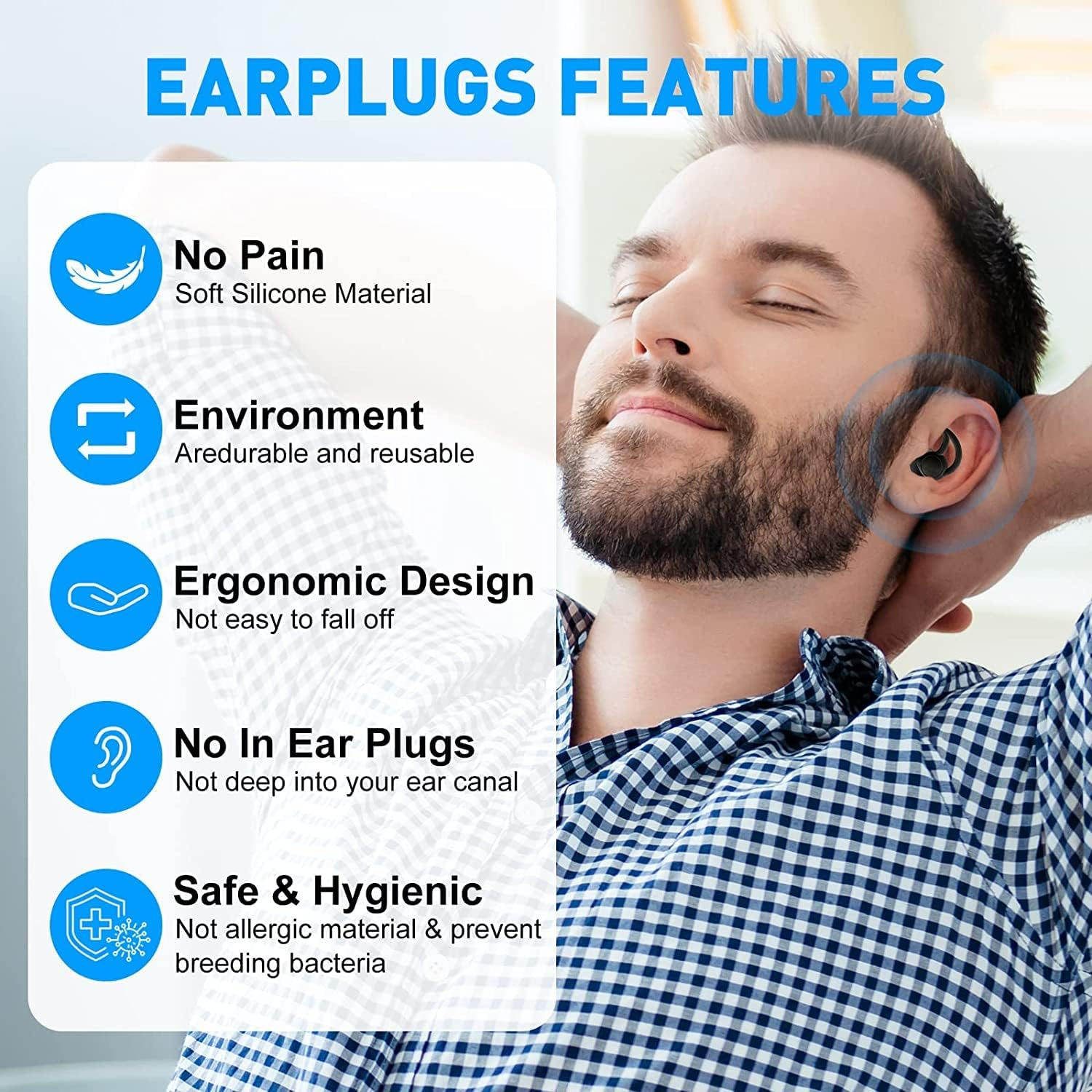 WININMETA Ear Plugs for Sleeping Noise Cancelling, Reusable Soft Silicone Ear Plugs for Noise Reduction, Washable Hearing Protection for Sleep Snoring, Work, Travel, Concert, Motorcycle, Black