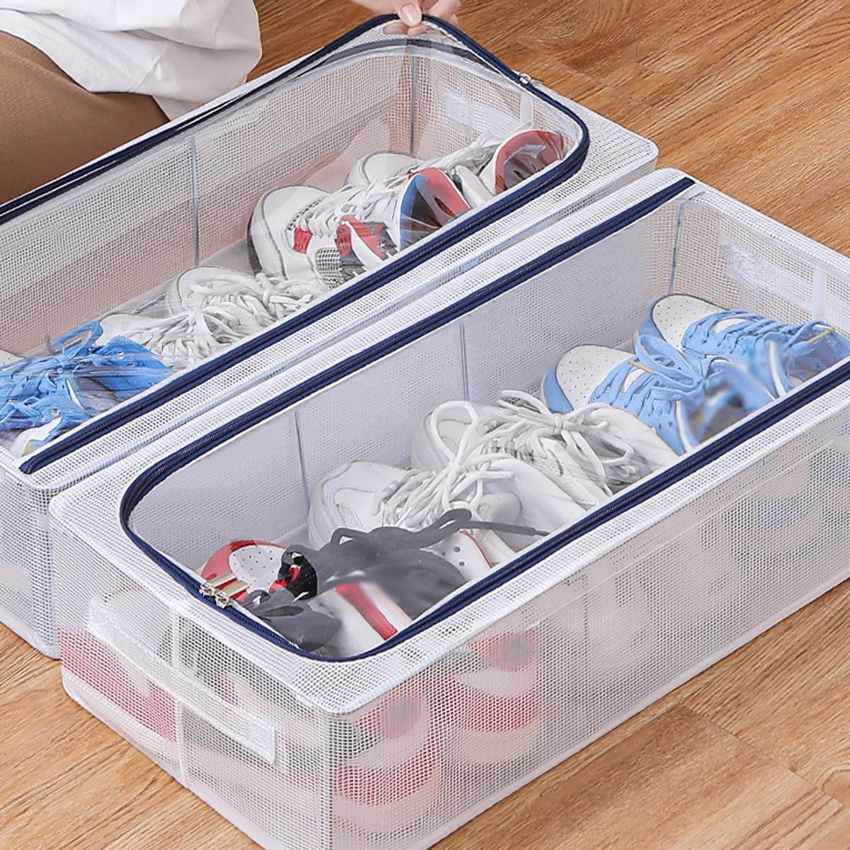 AIMALL Transparent Foldable Shoe Storage Box Set with Steel Frame, Dustproof Moisture-Proof, Installation-Free Visible Shoe Organizer for Home Use image number 3