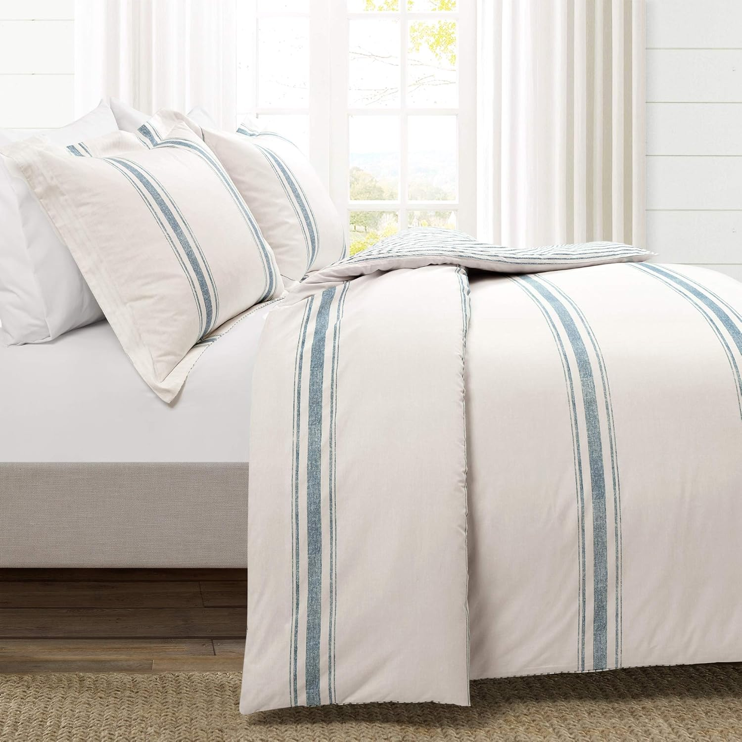 Lush Decor Comforter Farmhouse Stripe, King, Blue image number 2
