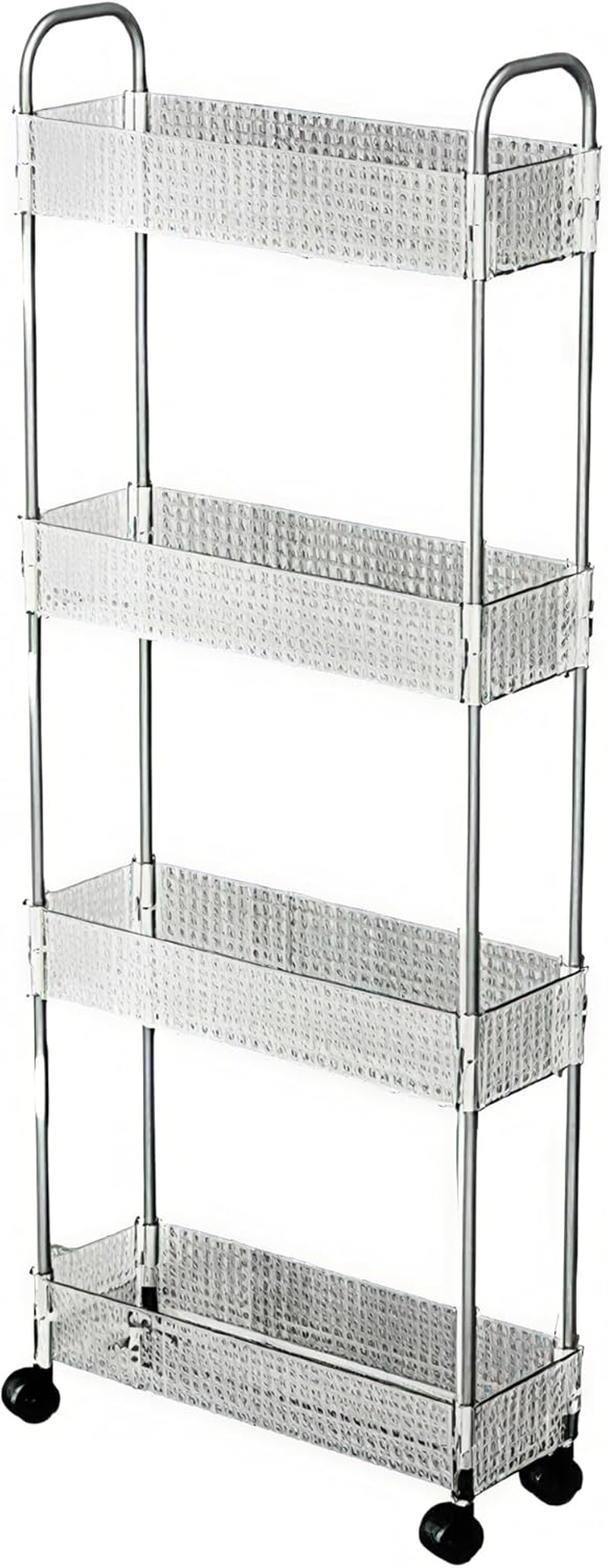 4 Tier Trolley, Metal Utility Cart,Storage Rolling Cart, Clear Bathroom Organizer,Plastic Tiered Shelf with Wheels, Versatile Storage Rack for Bathroom, Kitchen, Space-Saving Design （Clear） image number 4