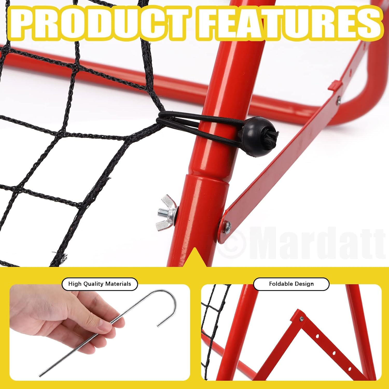 51Pcs Soccer Training Net, 40" X 40" Soccer Goal Net with Adjustable Angle Ball Bounce Back Net Portable Soccer Football Goal Trainer for Backyard Practice Training image number 4